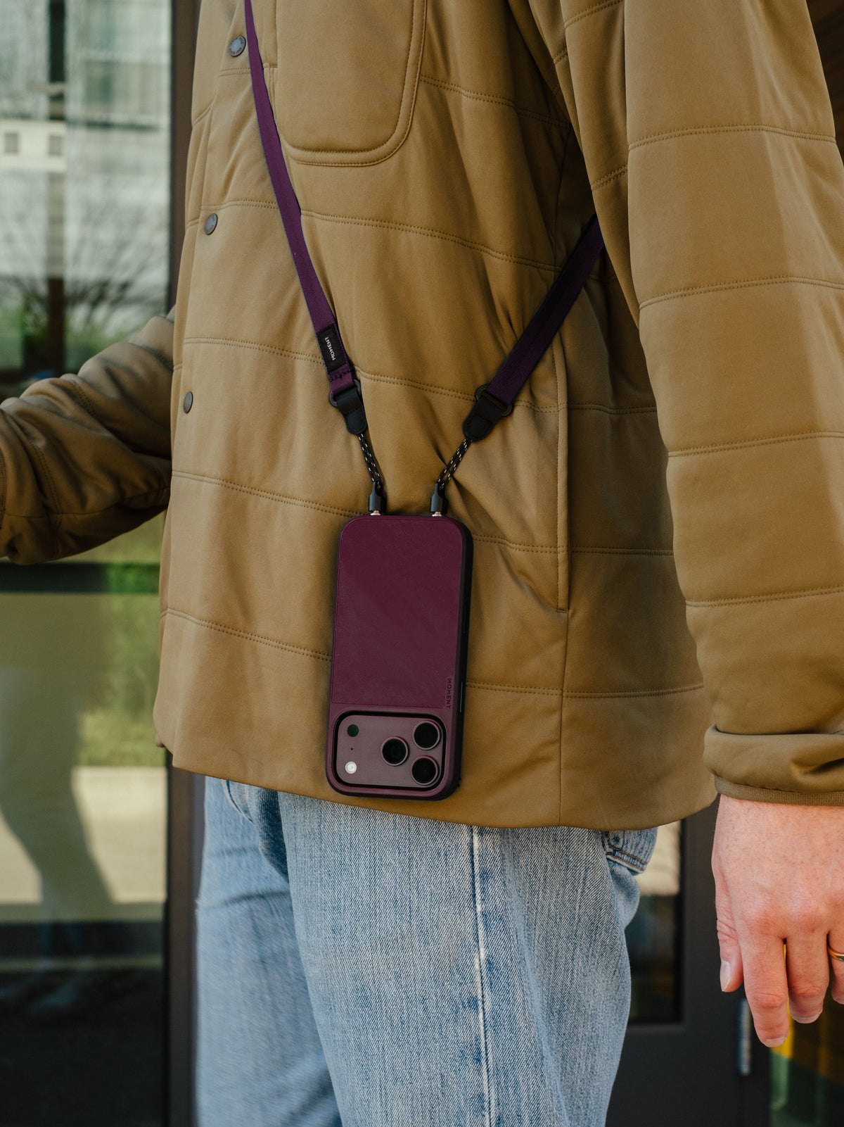 Mobile Adjustable Crossbody Strap Burgundy - lifestyle crossbody