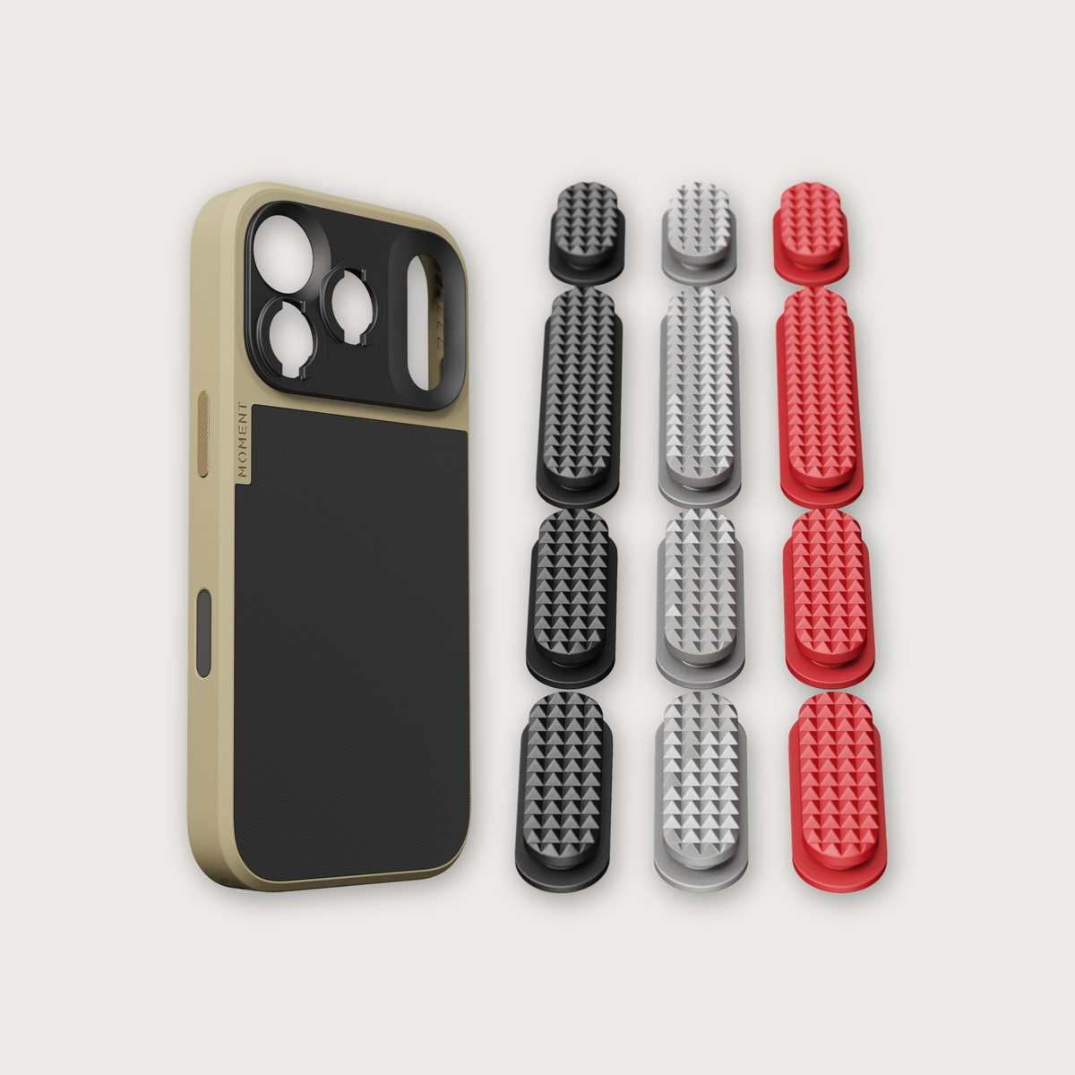 iPhone 17 Case Button Bundle — iPhone 17 Pro Desert with Metal Grip Pack (Black/Silver/Red)