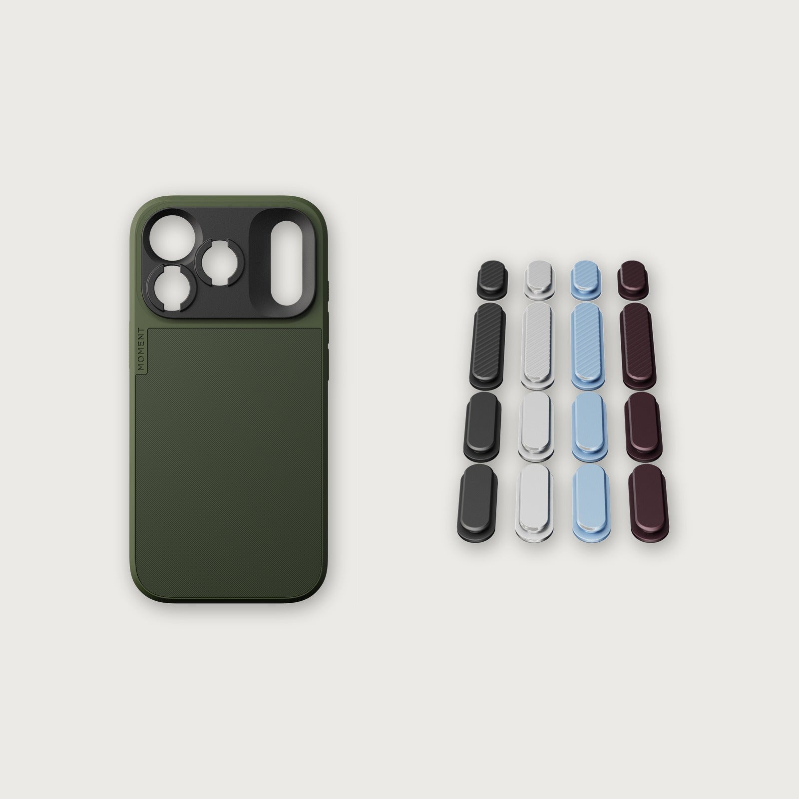 iPhone 18 Button Bundle — iPhone 18 Pro Olive with iPhone 18 Colorway buttons