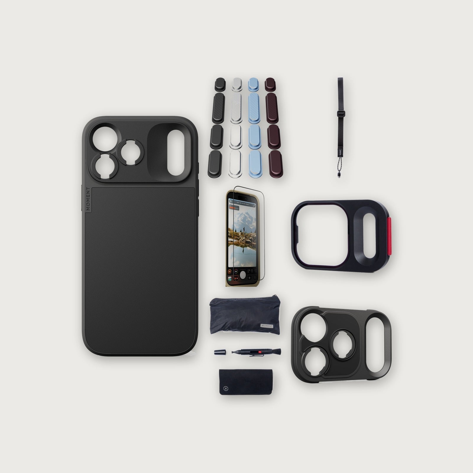 iPhone 18 Pro Max Case Essentials — Black case, A2026 buttons, Black strap