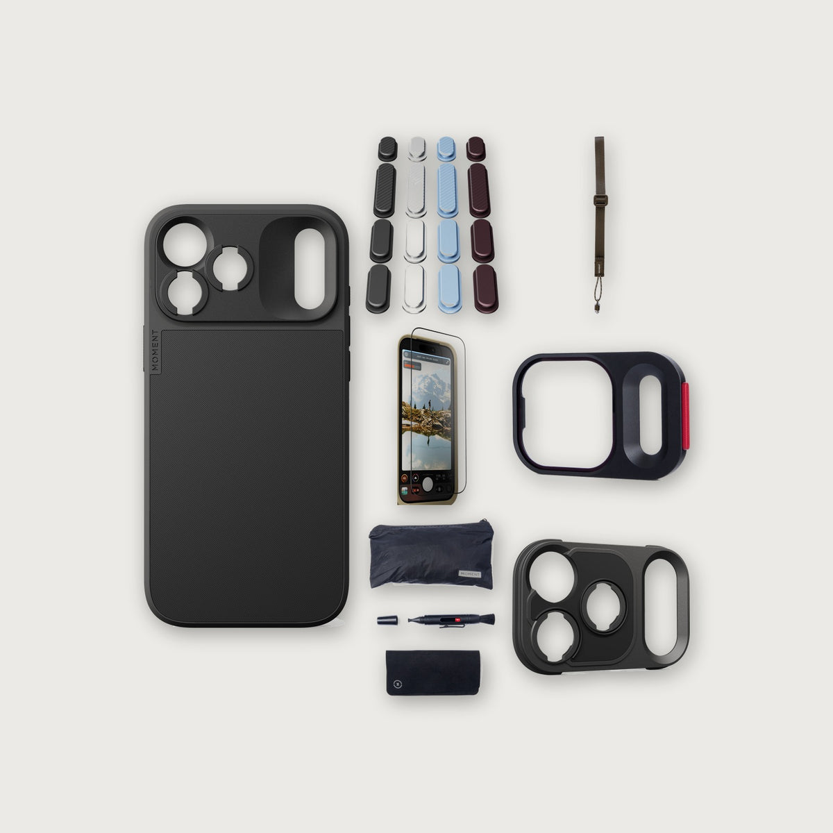 iPhone 18 Pro Max Case Essentials — Black case, A2026 buttons, Desert strap