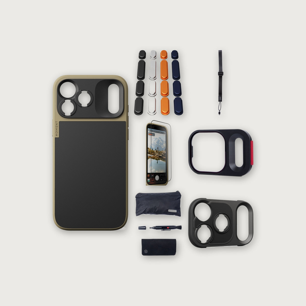 iPhone 18 Pro Max Case Essentials — Desert case, A2025 buttons, Black strap