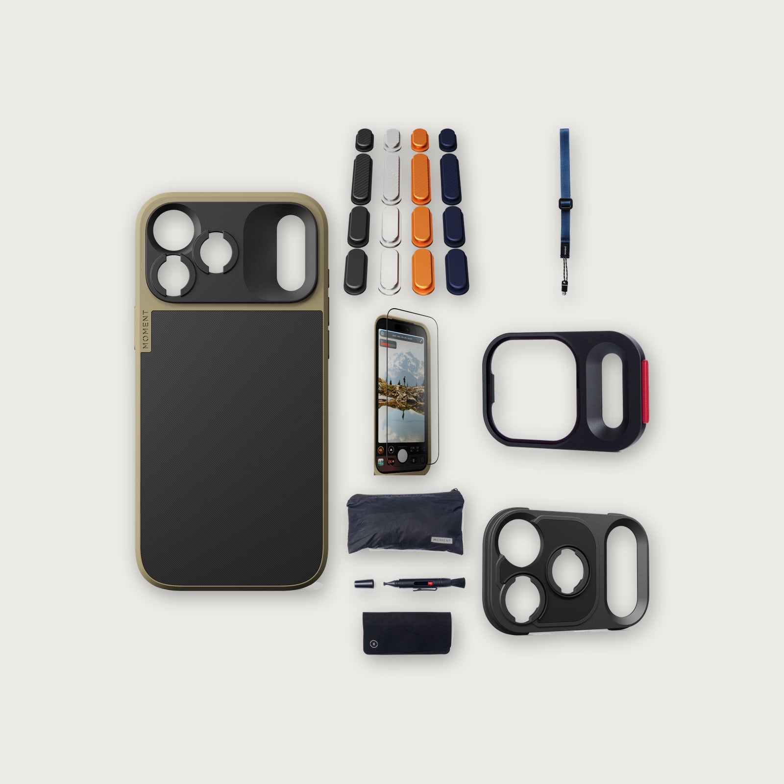 iPhone 18 Pro Max Case Essentials — Desert case, A2025 buttons, Indigo strap