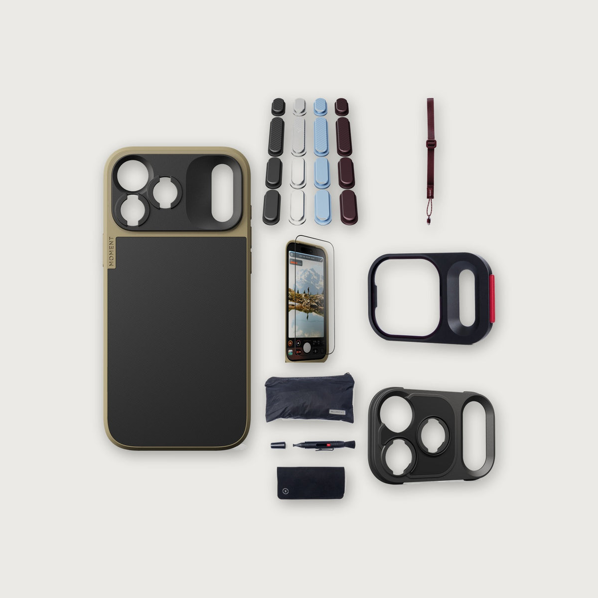iPhone 18 Pro Max Case Essentials — Desert case, A2026 buttons, Burgundy strap