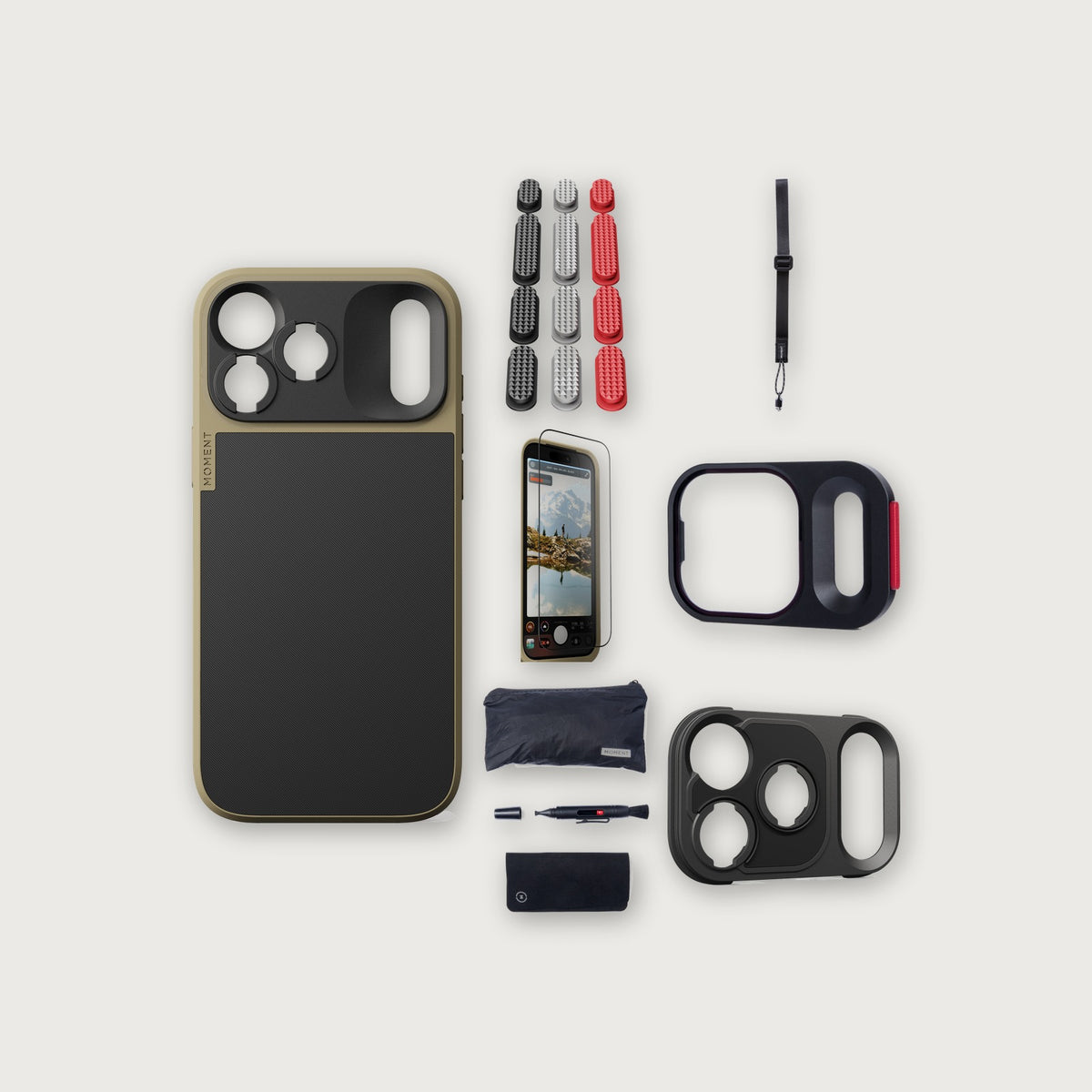 iPhone 18 Pro Max Case Essentials — Desert case, Metal buttons, Black strap