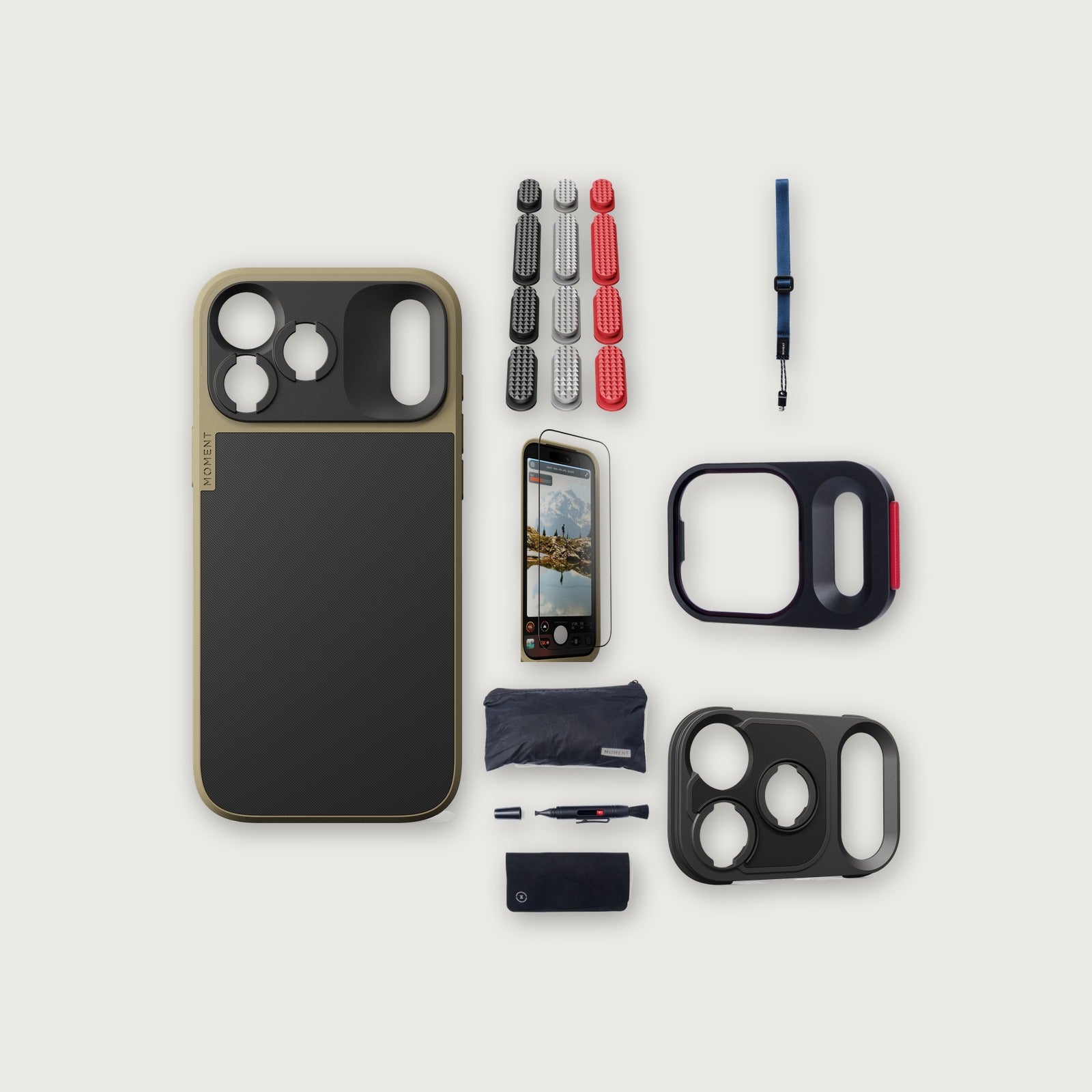 iPhone 18 Pro Max Case Essentials — Desert case, Metal buttons, Indigo strap