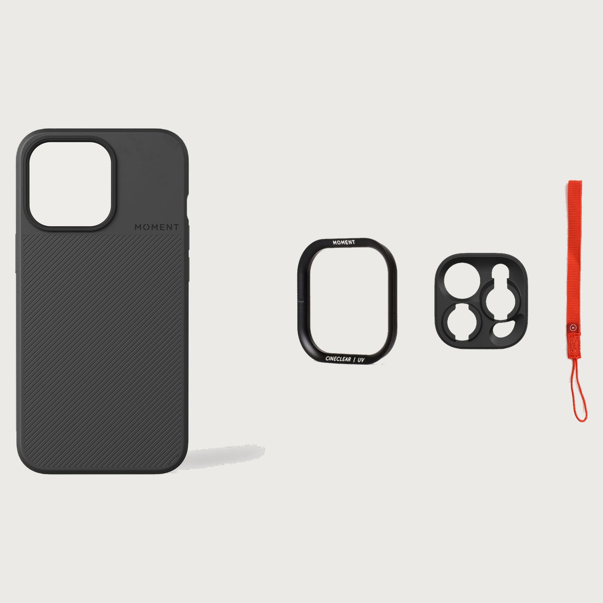 iPhone 13 Pro Case Essentials — Black case — Red nylon strap
