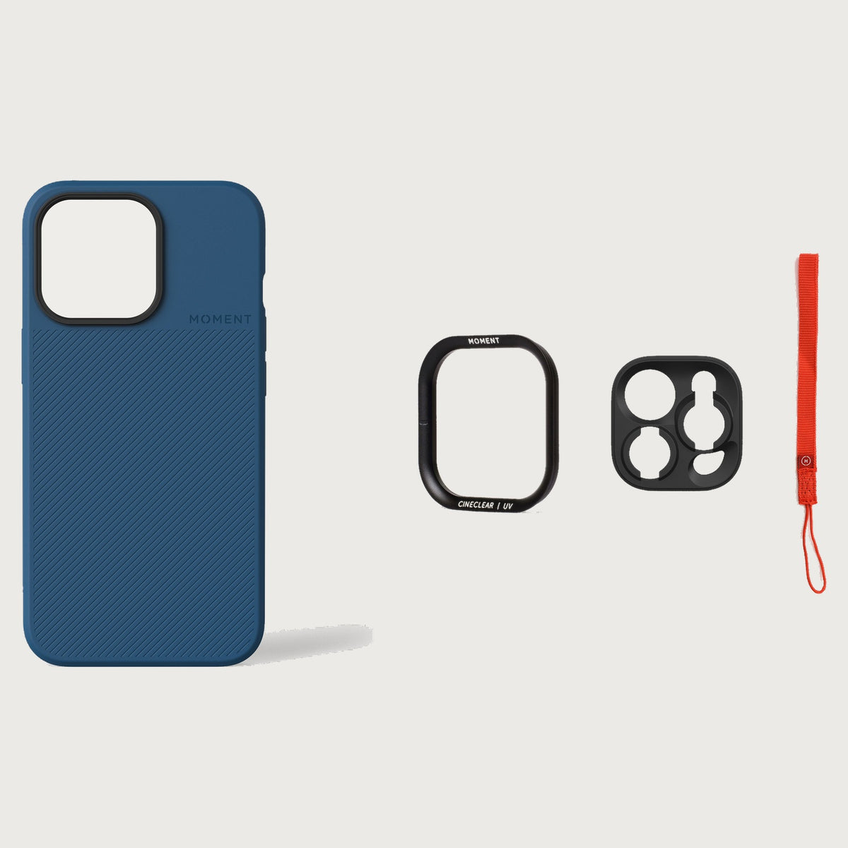 iPhone 13 Pro Case Essentials — Indigo case — Red nylon strap