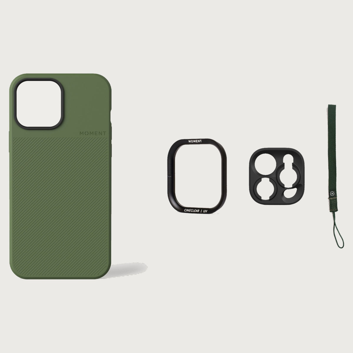 iPhone 13 Pro Max Case Essentials — Olive case — Olive nylon strap