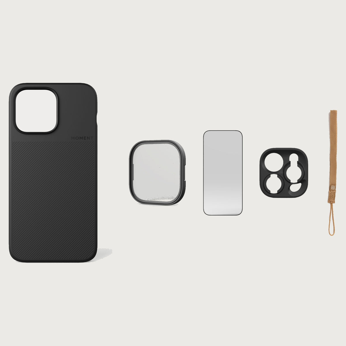 iPhone 14 Pro Max Case Essentials — Black case — Desert nylon strap