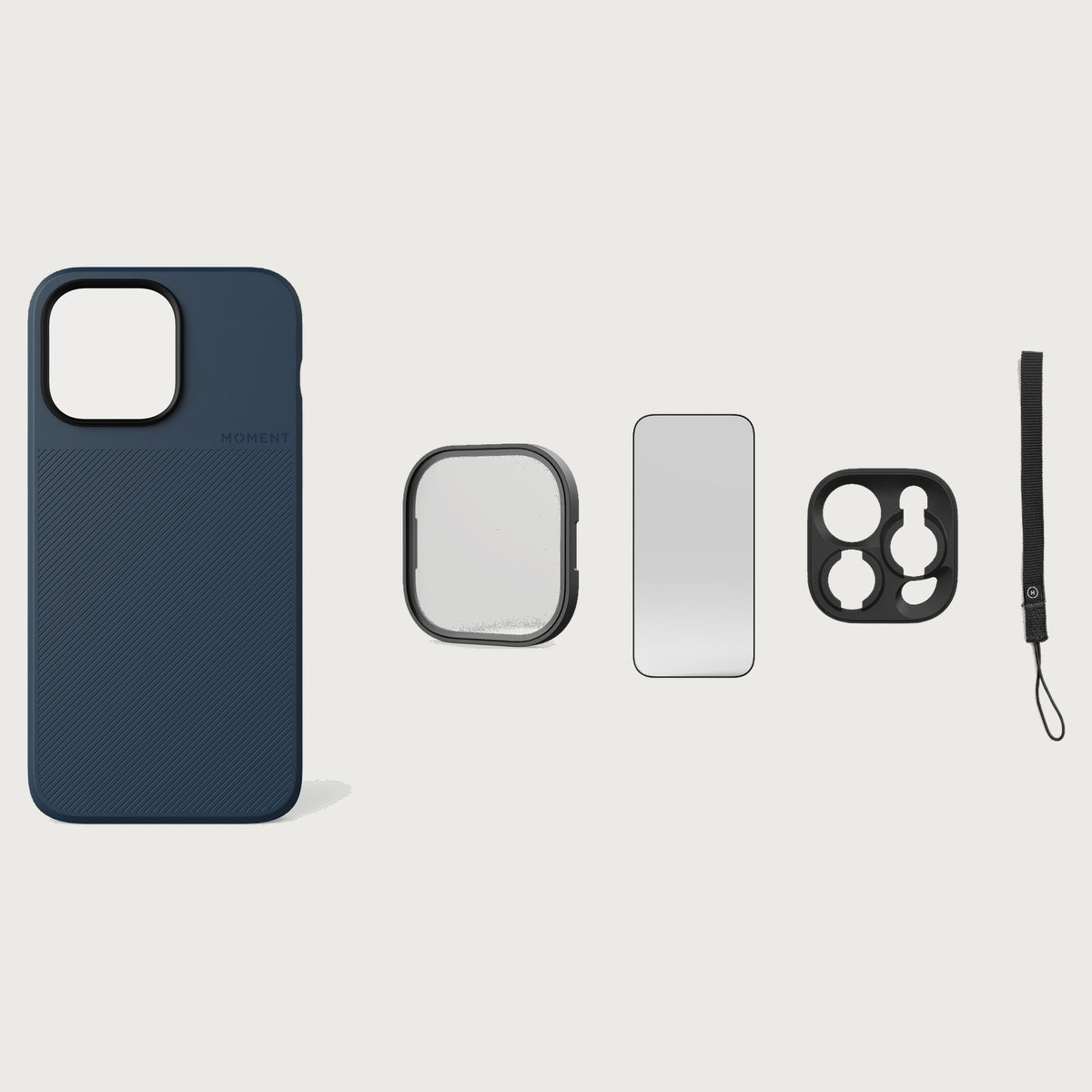 iPhone 14 Pro Max Case Essentials — Indigo case — Black nylon strap