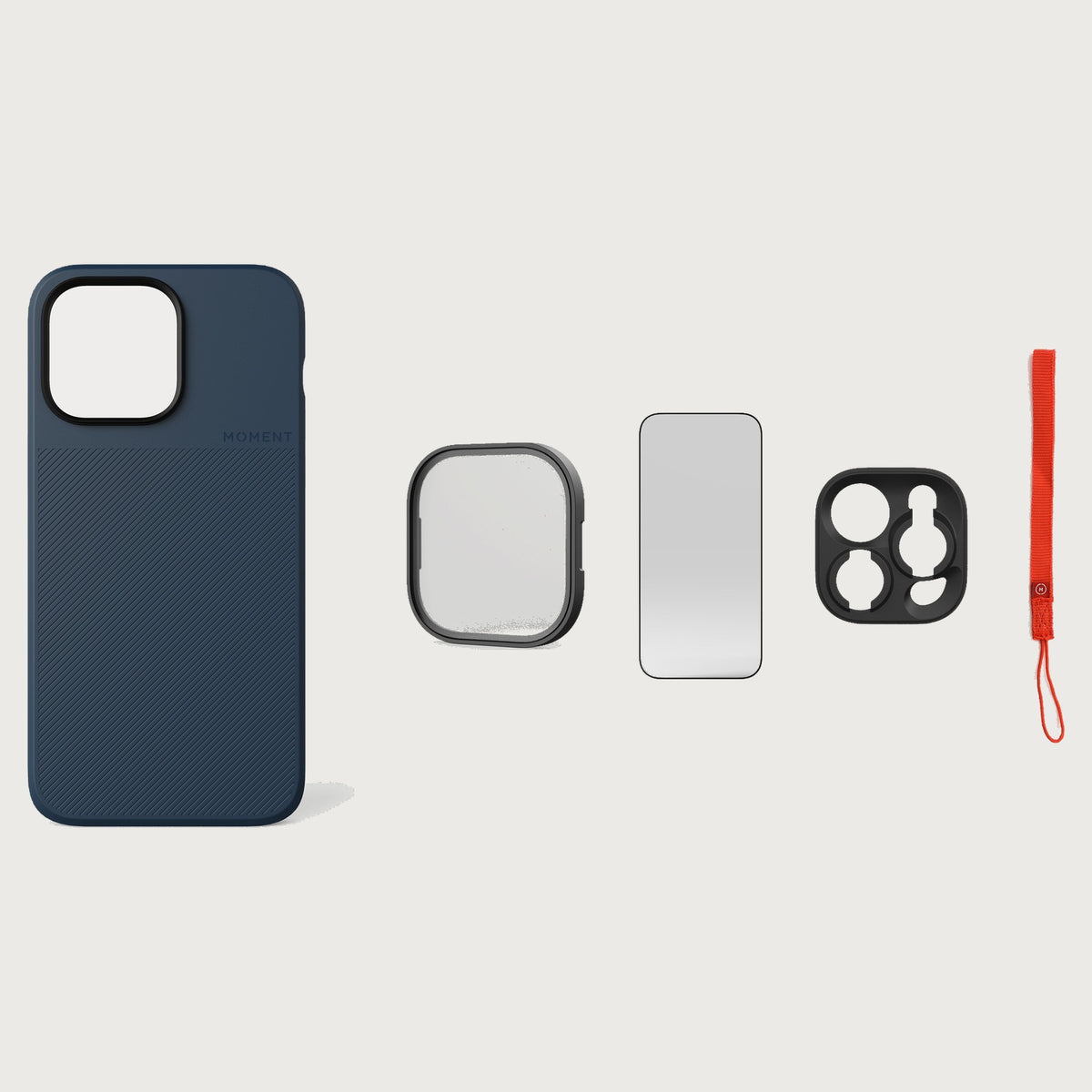 iPhone 14 Pro Max Case Essentials — Indigo case — Red nylon strap