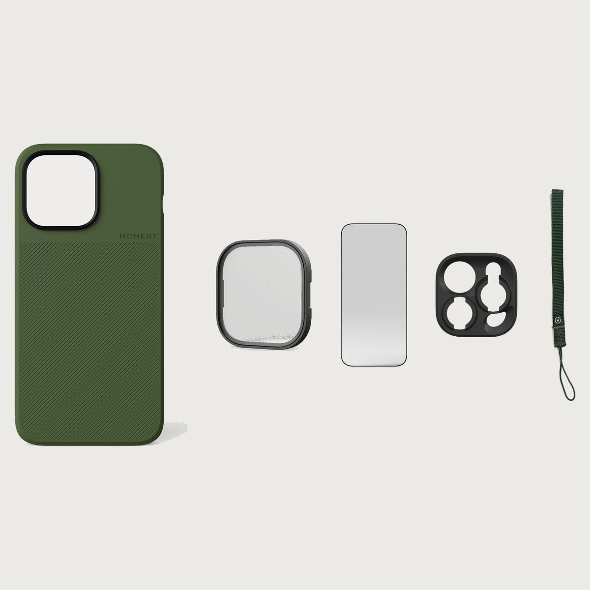 iPhone 14 Pro Max Case Essentials — Olive case — Olive nylon strap