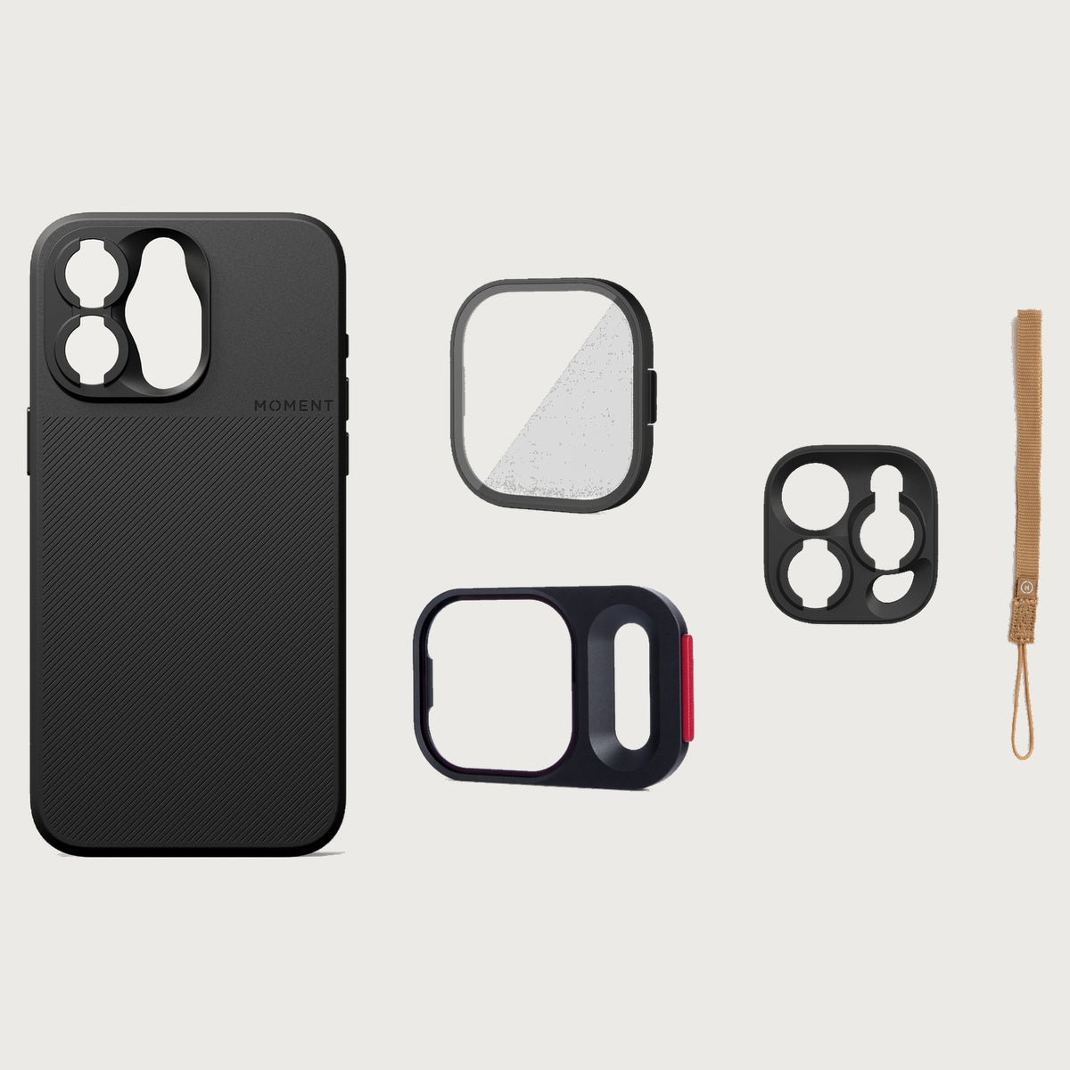 iPhone 15 Pro Max Case Essentials — Black case — Desert nylon strap