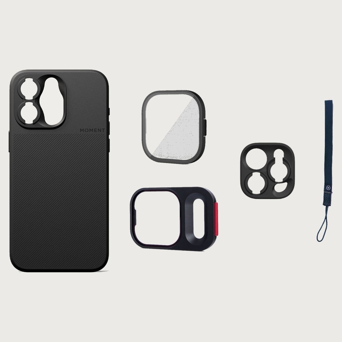 iPhone 15 Pro Max Case Essentials — Black case — Navy nylon strap