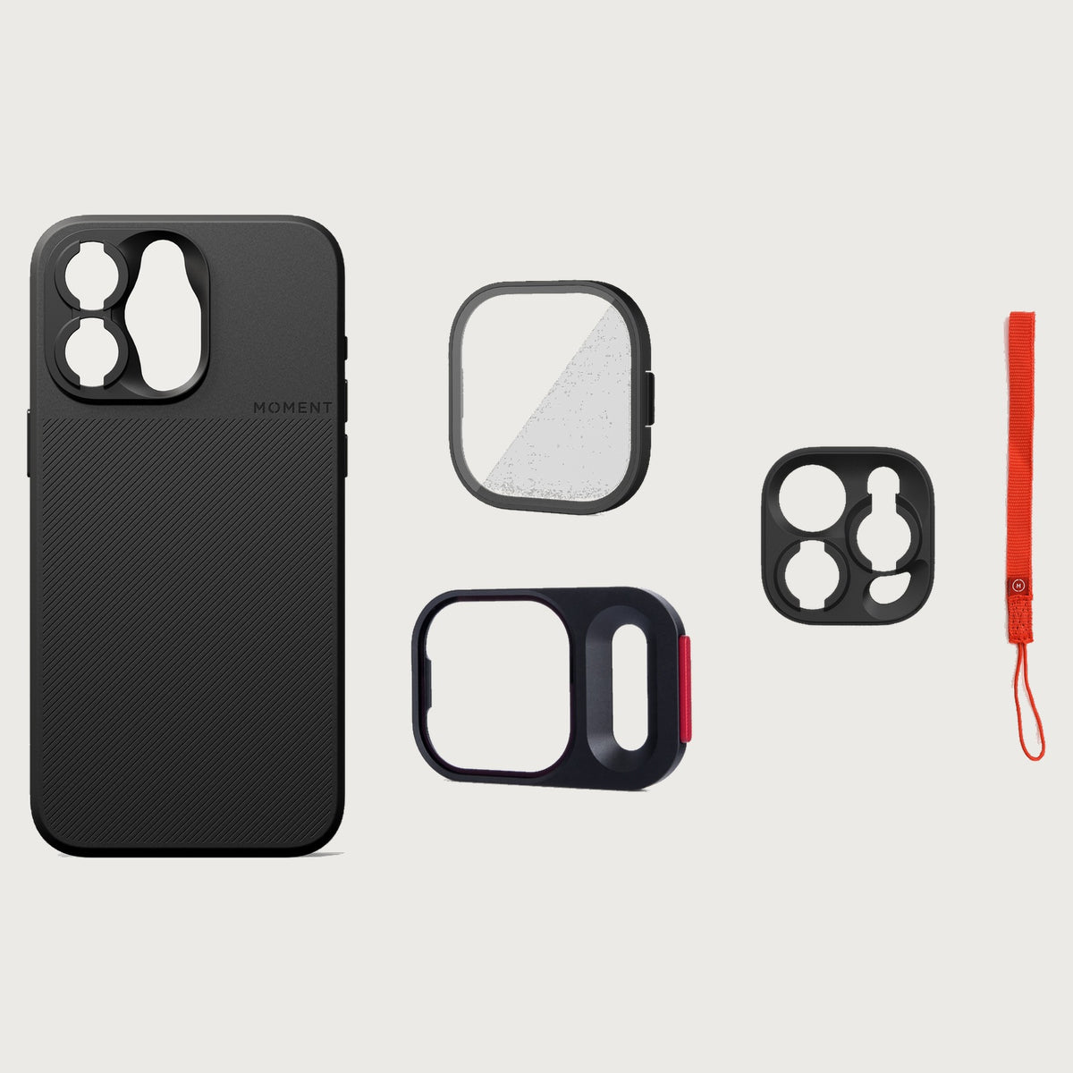 iPhone 15 Pro Max Case Essentials — Black case — Red nylon strap