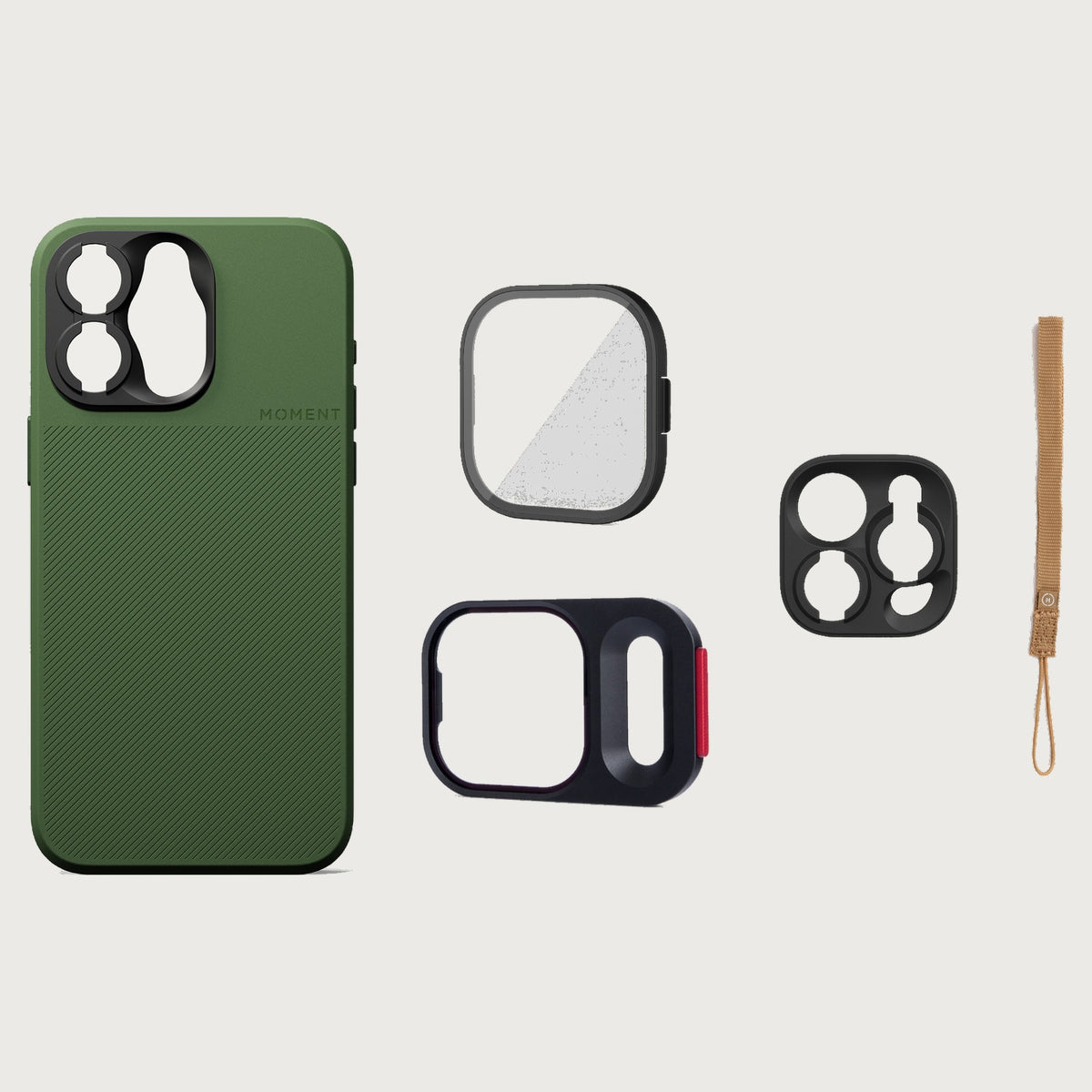 iPhone 15 Pro Max Case Essentials — Olive Green case — Desert nylon strap