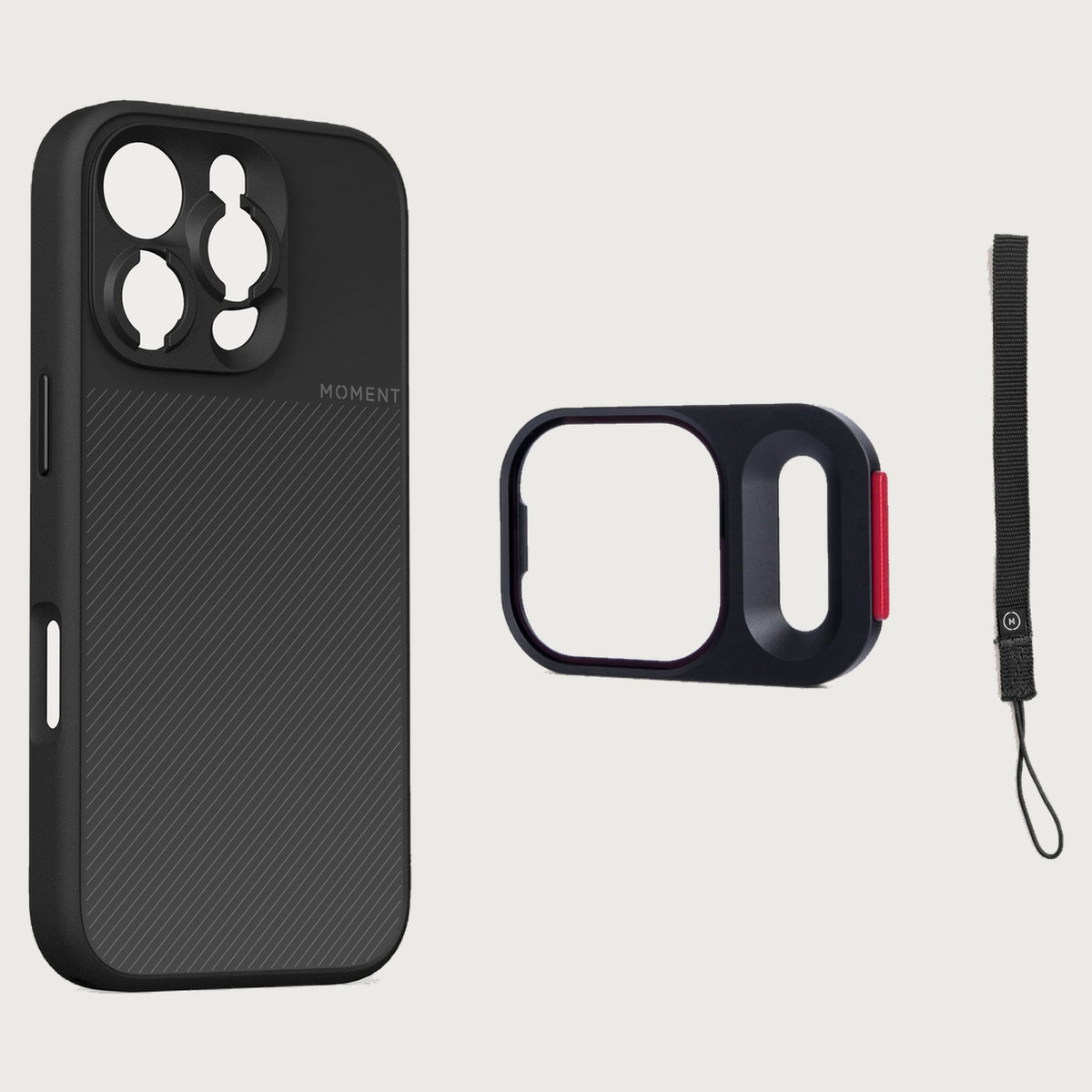 iPhone 16 Pro Case Essentials — Black case — Black nylon strap