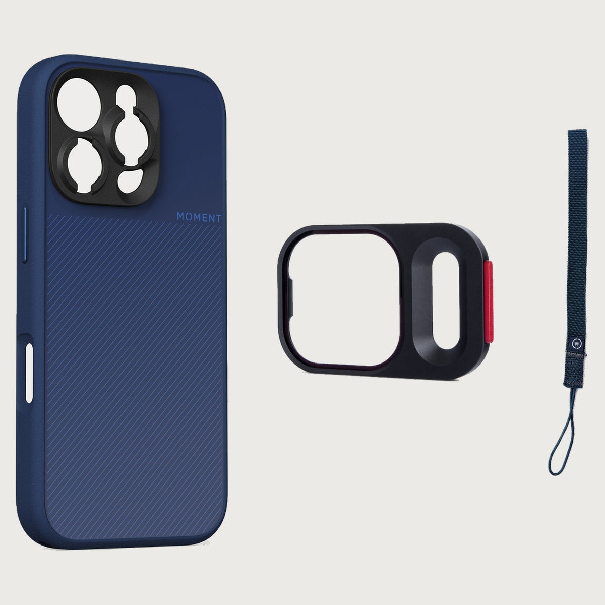 iPhone 16 Pro Case Essentials — Indigo case — Navy nylon strap