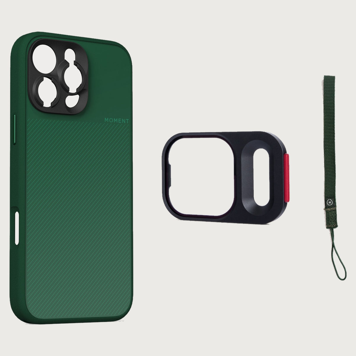 iPhone 16 Pro Case Essentials — Olive case — Olive nylon strap