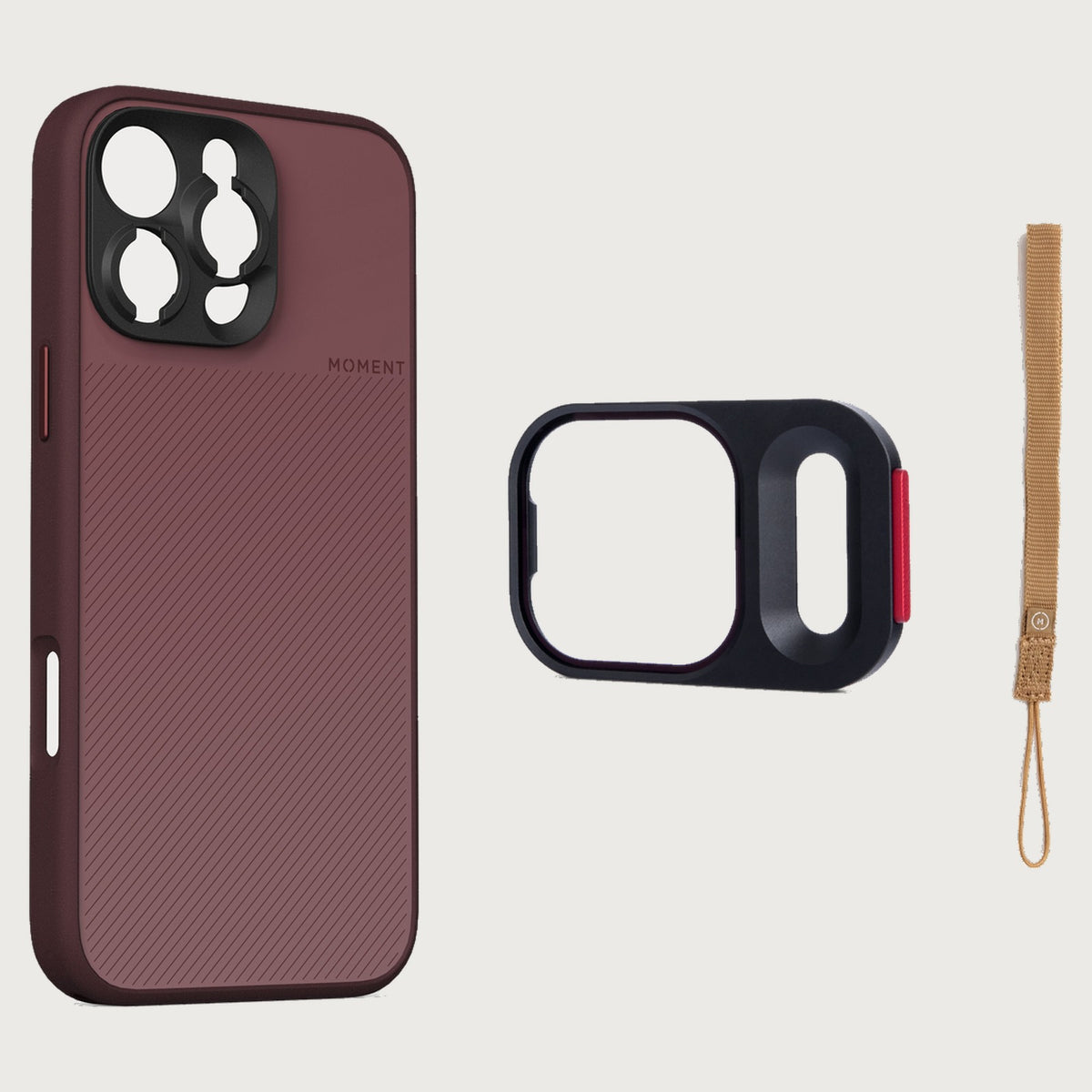 iPhone 16 Pro Max Case Essentials — Red Clay case — Desert nylon strap