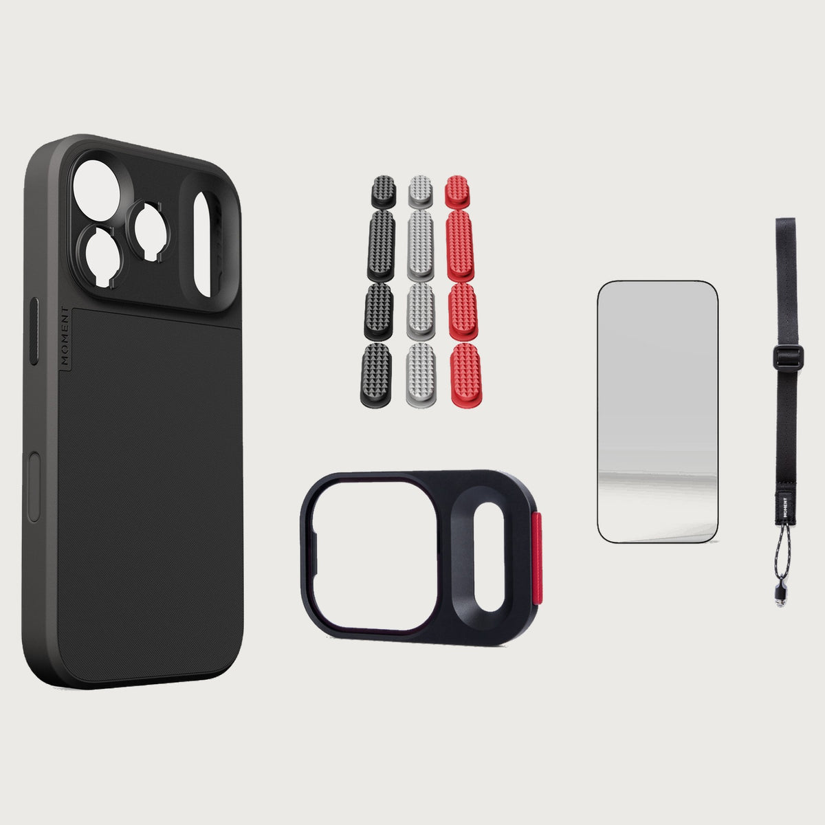 iphone-17-pro-case-essentials — Black case, Metal Grip Pack, Black wrist strap