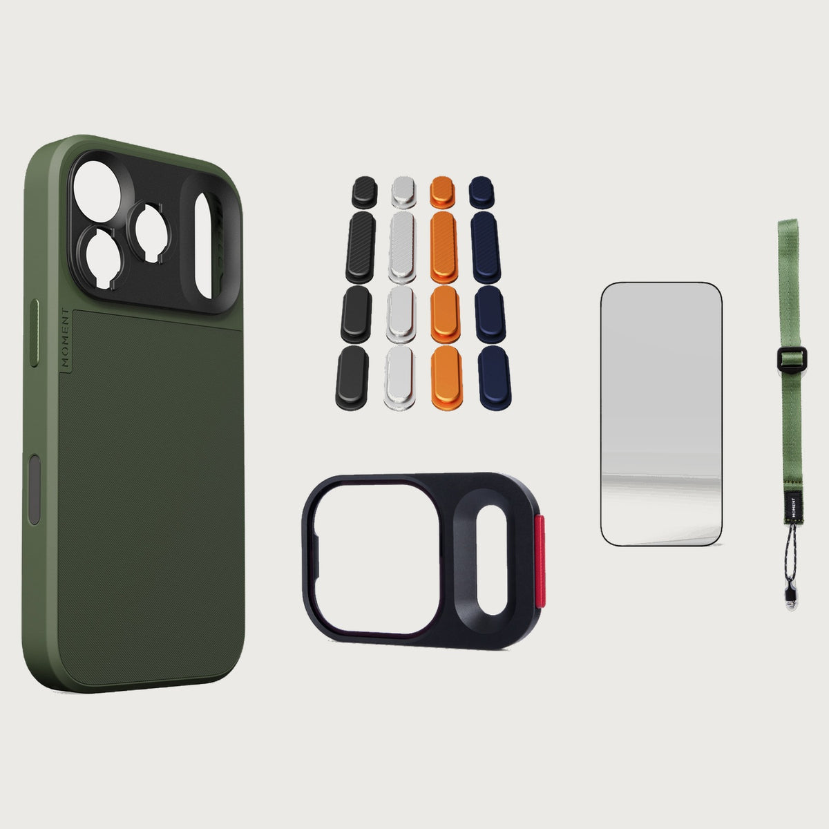 iphone-17-pro-case-essentials — Olive case, Apple 2025 Pack, Olive wrist strap