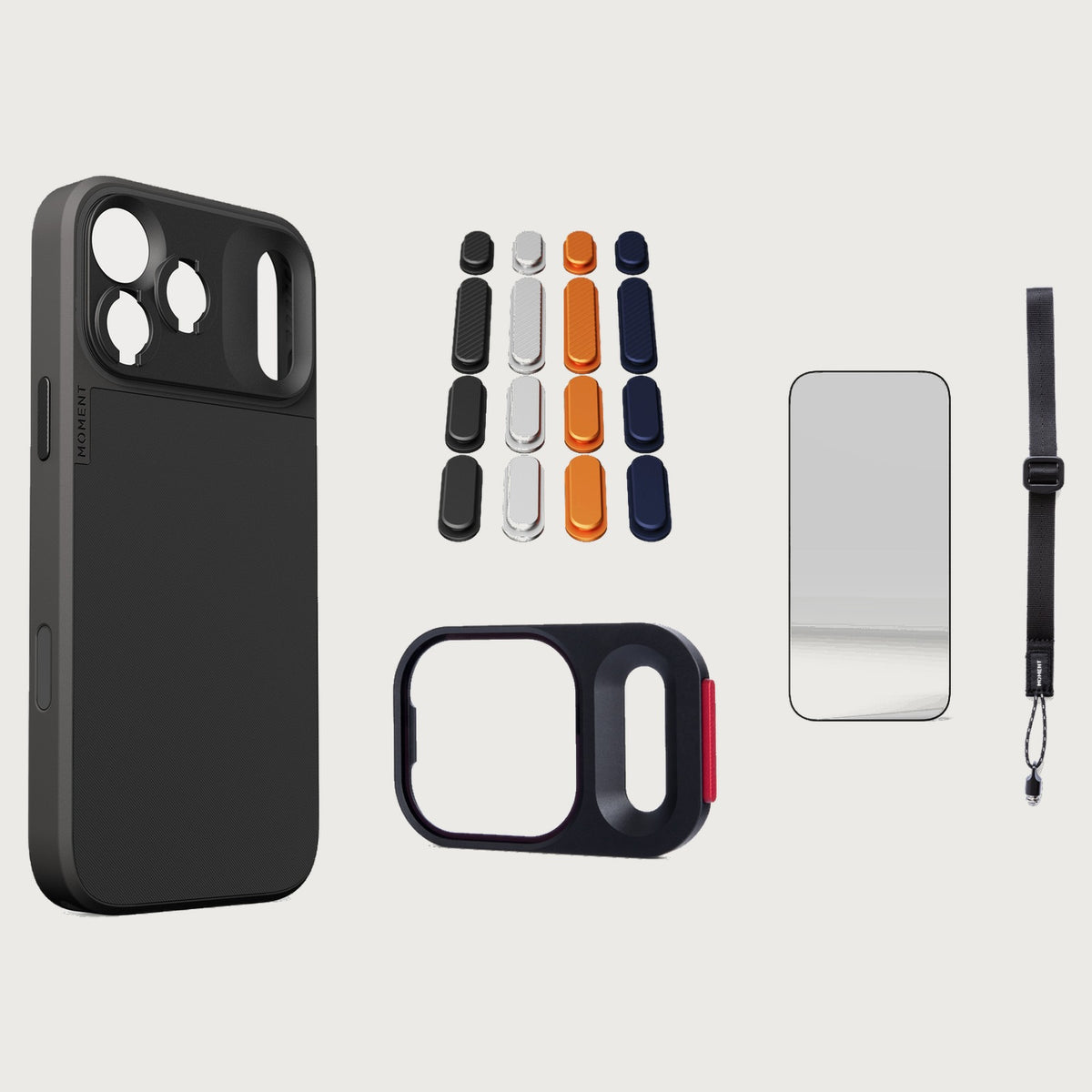 iphone-17-pro-max-case-essentials — Black case, Apple 2025 Pack, Burgundy wrist strap