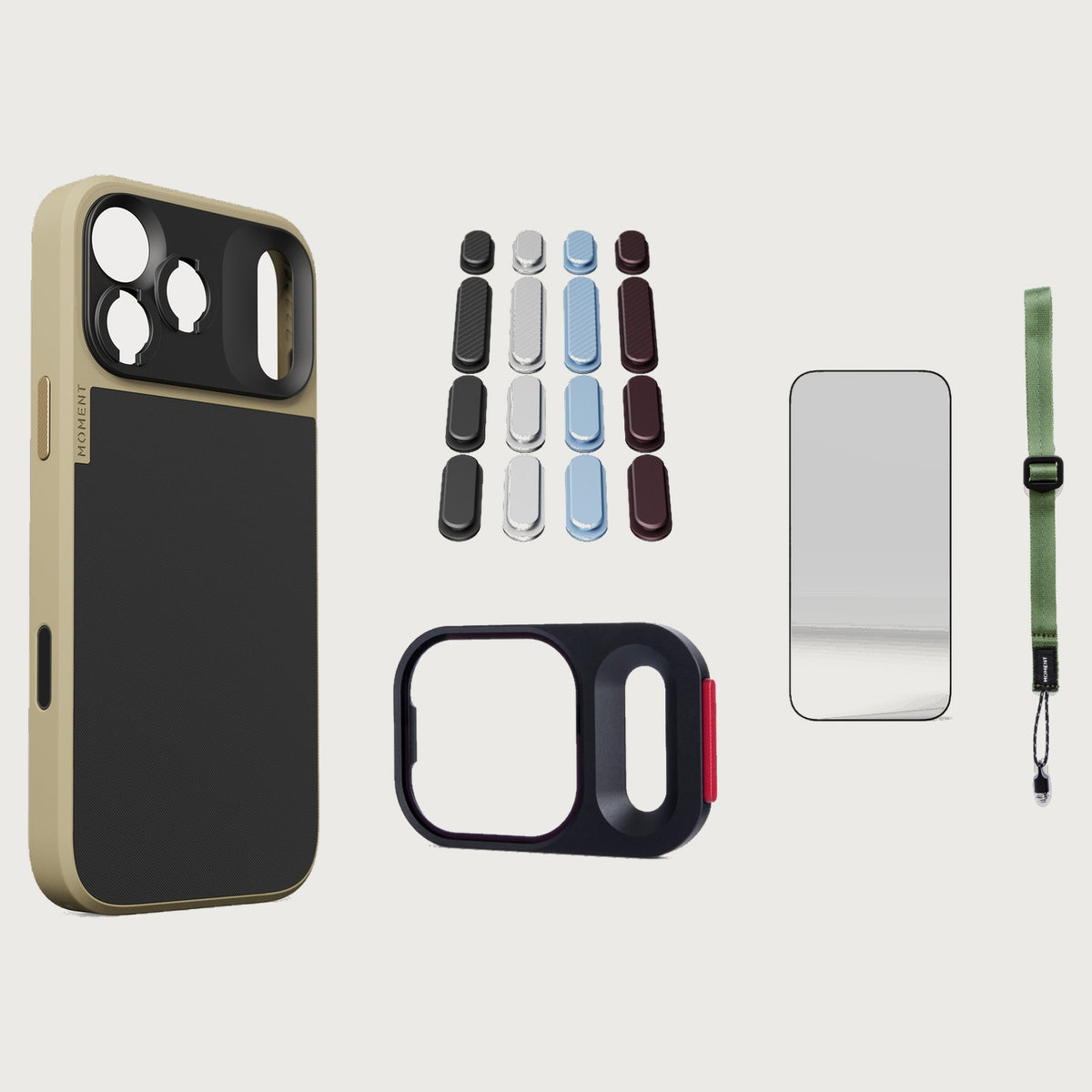 iphone-17-pro-max-case-essentials — Desert case, Apple 2026 Pack, Olive wrist strap