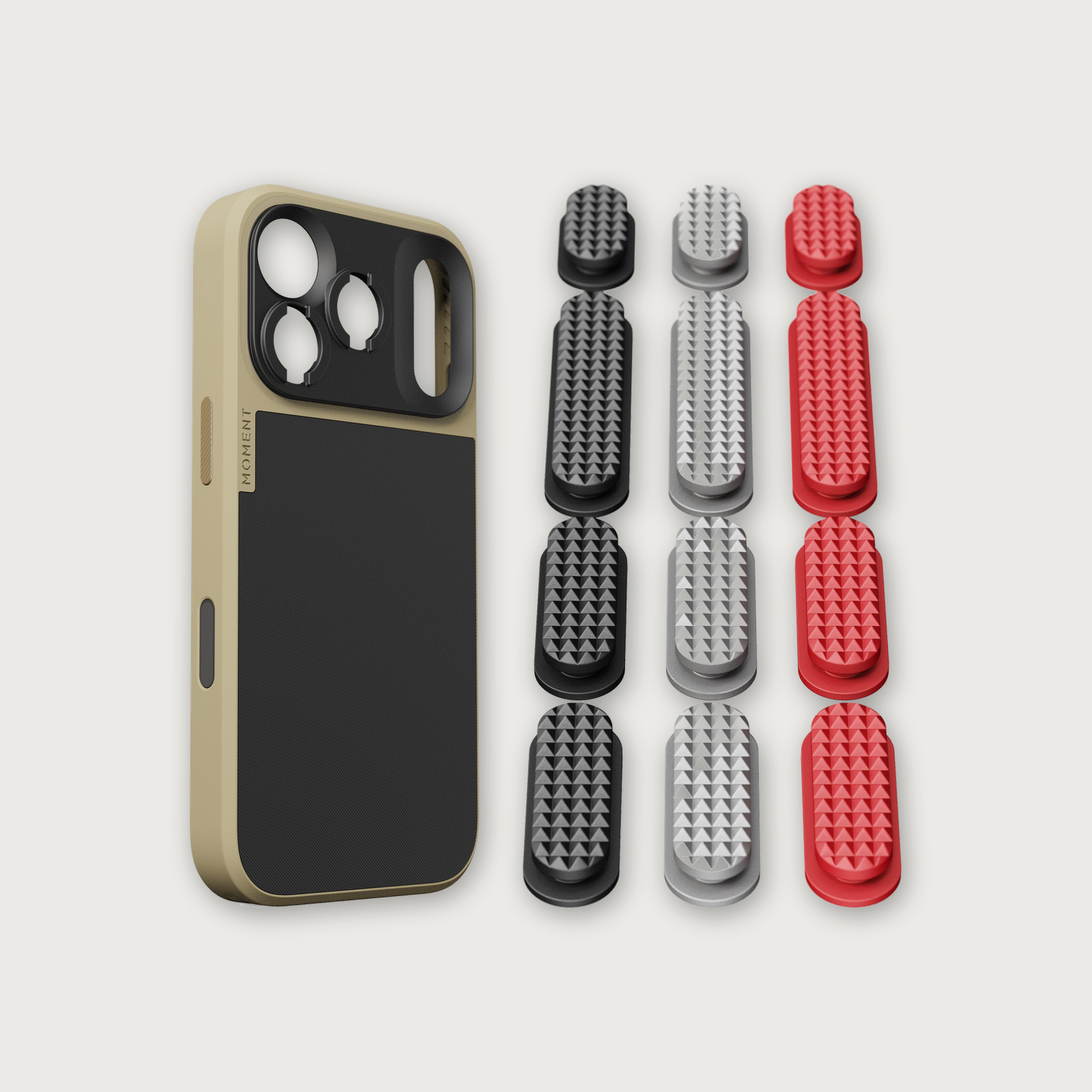 iPhone 17 Case Button Bundle — iPhone 17 Pro Desert with Metal Grip Pack (Black/Silver/Red)
