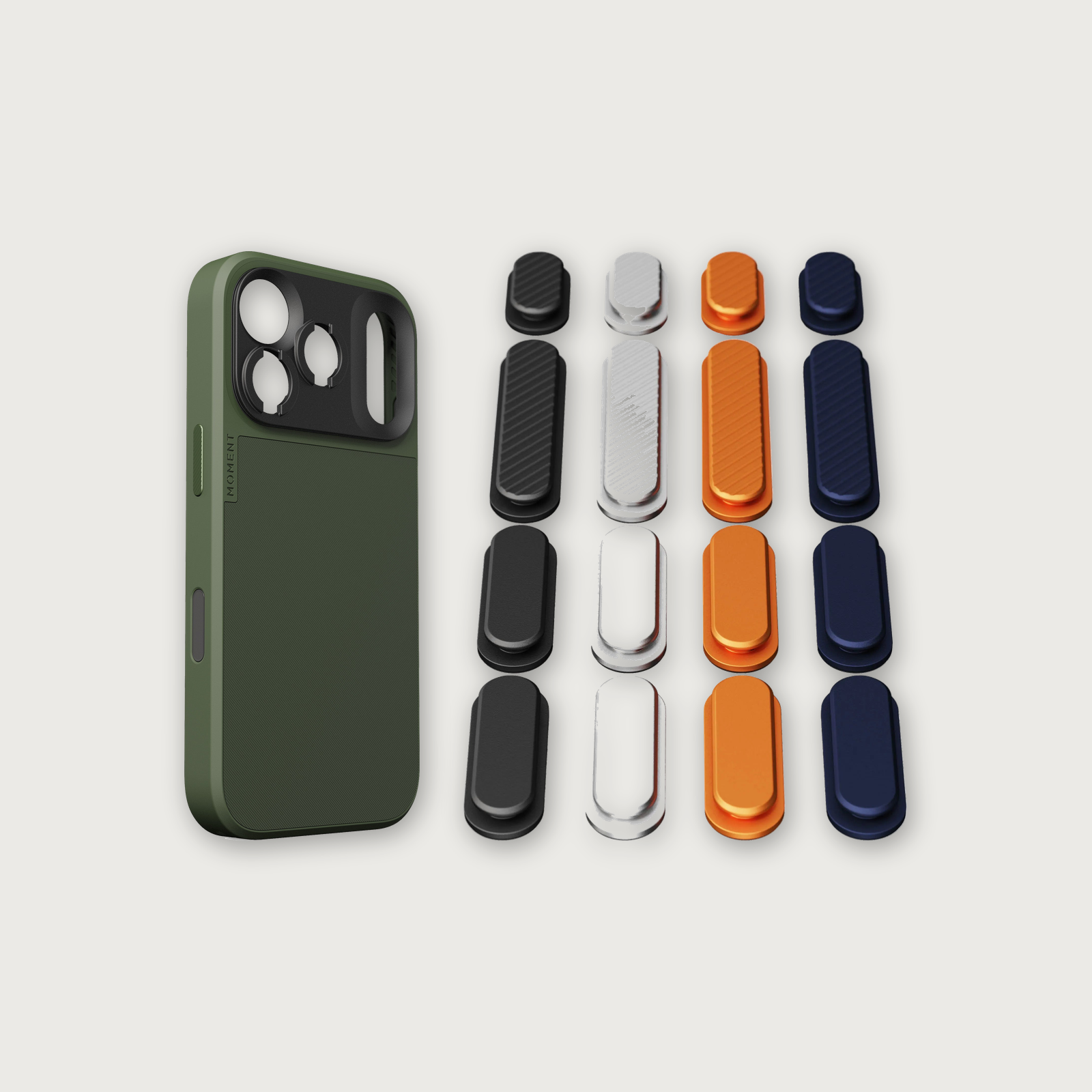 iPhone 17 Case Button Bundle — iPhone 17 Pro Olive with Apple 2025 Pack (Black/Silver/Orange/Navy)