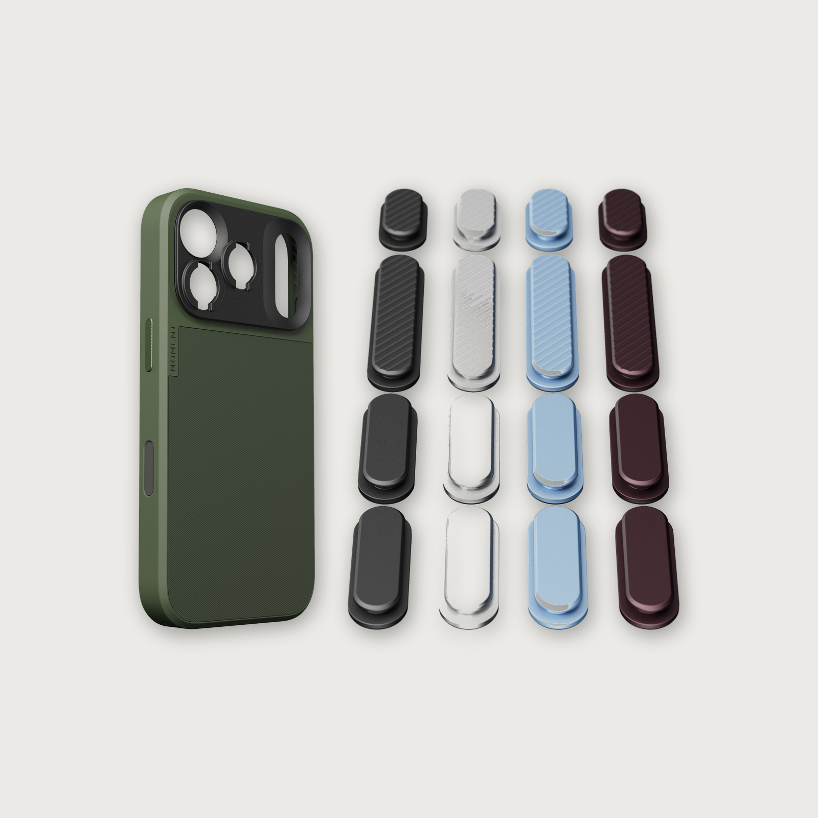 iPhone 17 Case Button Bundle — iPhone 17 Pro Olive with Apple 2026 Pack (Black/Silver/Blue/Purple)