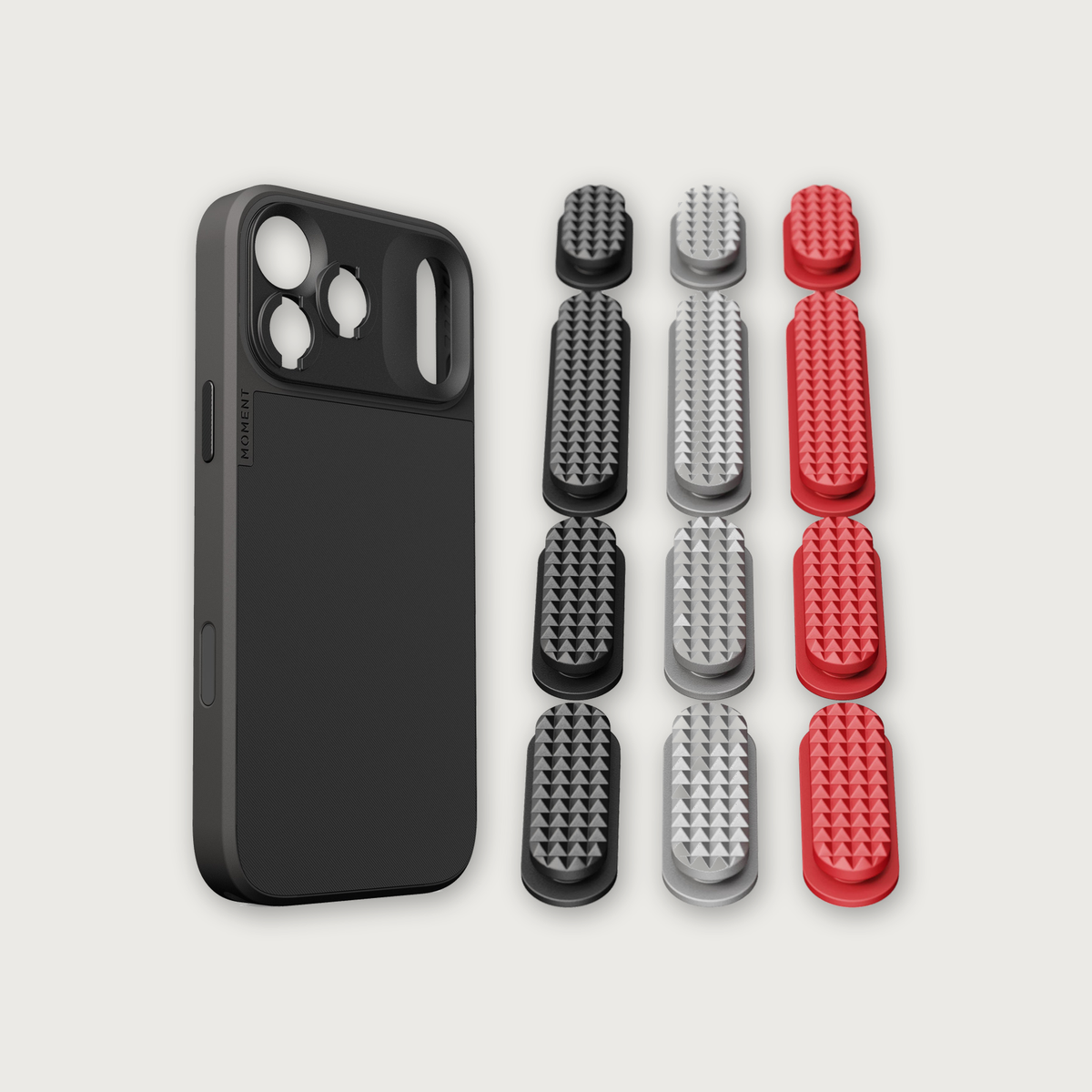 iPhone 17 Case Button Bundle — iPhone 17 Pro Max Black with Metal Grip Pack (Black/Silver/Red)