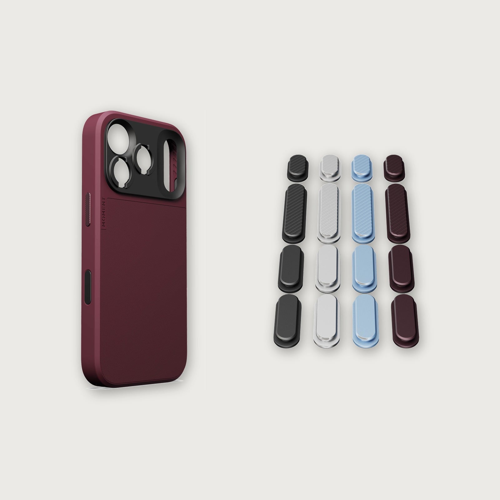 iPhone 18 Button Bundle — iPhone 18 Pro Max Burgundy with iPhone 18 Colorway buttons