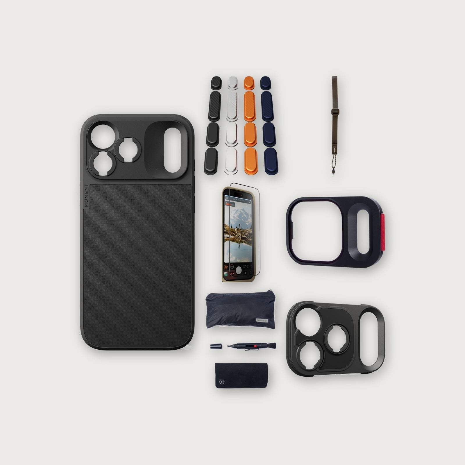 iPhone 18 Pro Max Case Essentials — Black case, A2025 buttons, Desert strap