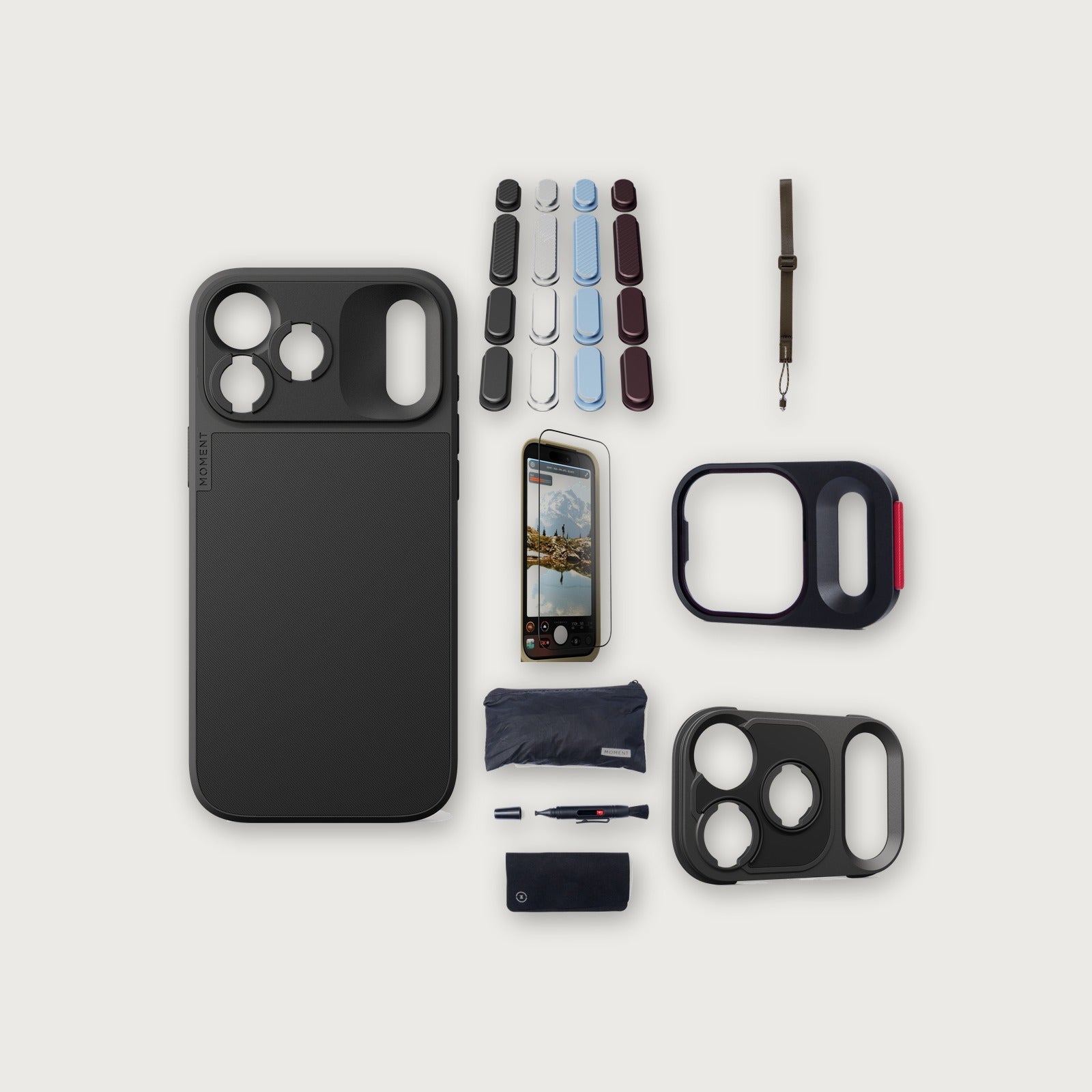 iPhone 18 Pro Max Case Essentials — Black case, A2026 buttons, Desert strap
