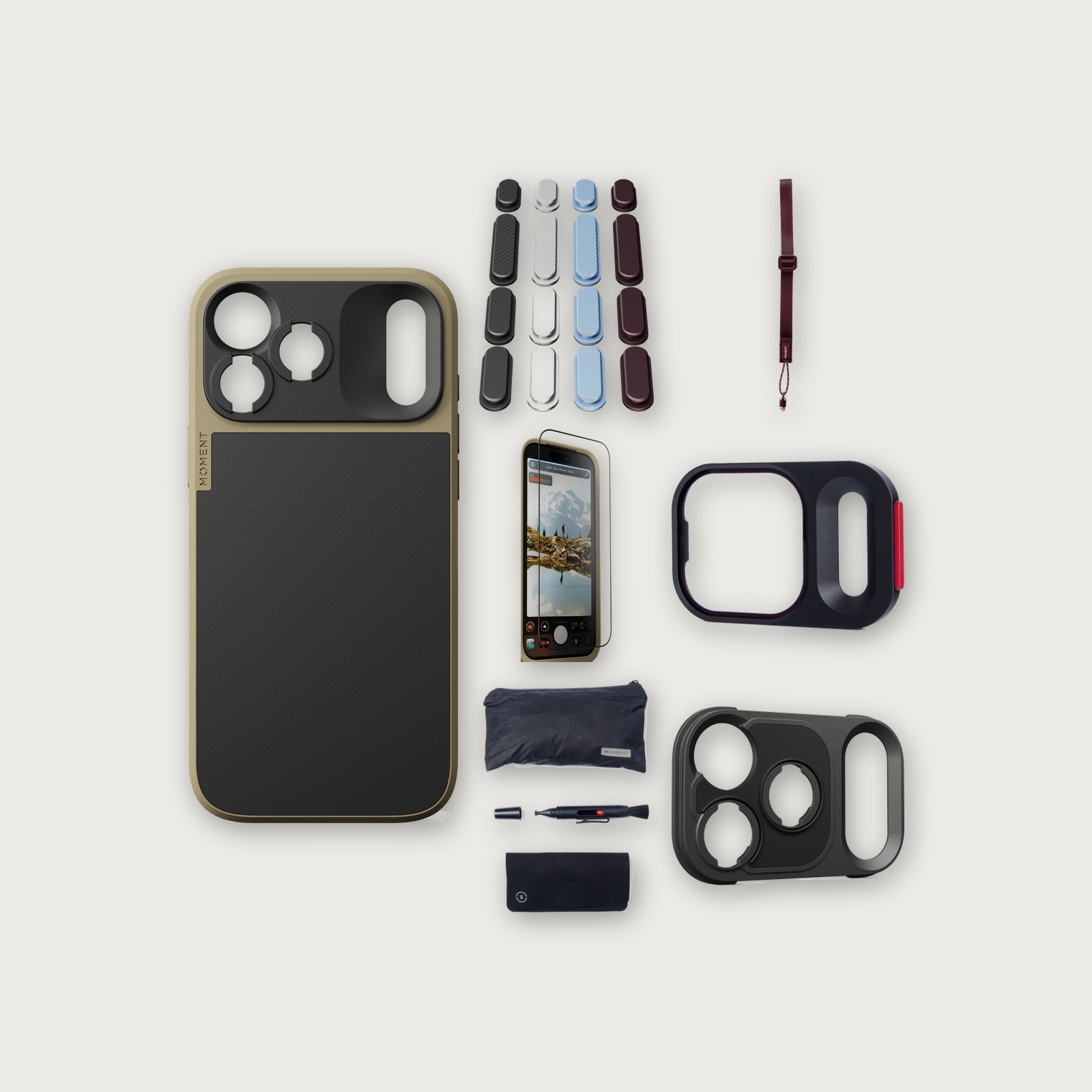 iPhone 18 Pro Max Case Essentials — Desert case, A2026 buttons, Burgundy strap