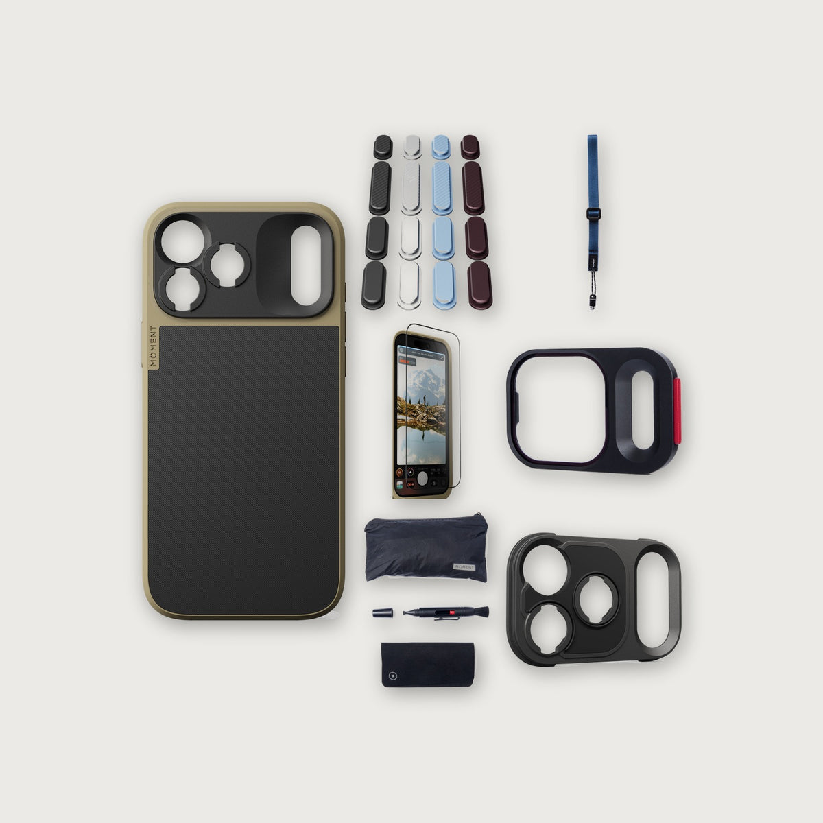 iPhone 18 Pro Max Case Essentials — Desert case, A2026 buttons, Indigo strap