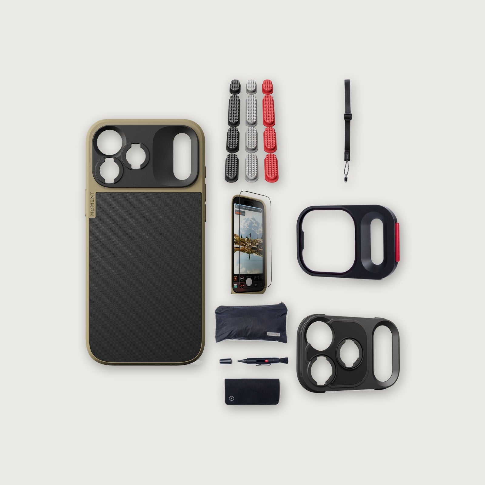 iPhone 18 Pro Max Case Essentials — Desert case, Metal buttons, Black strap