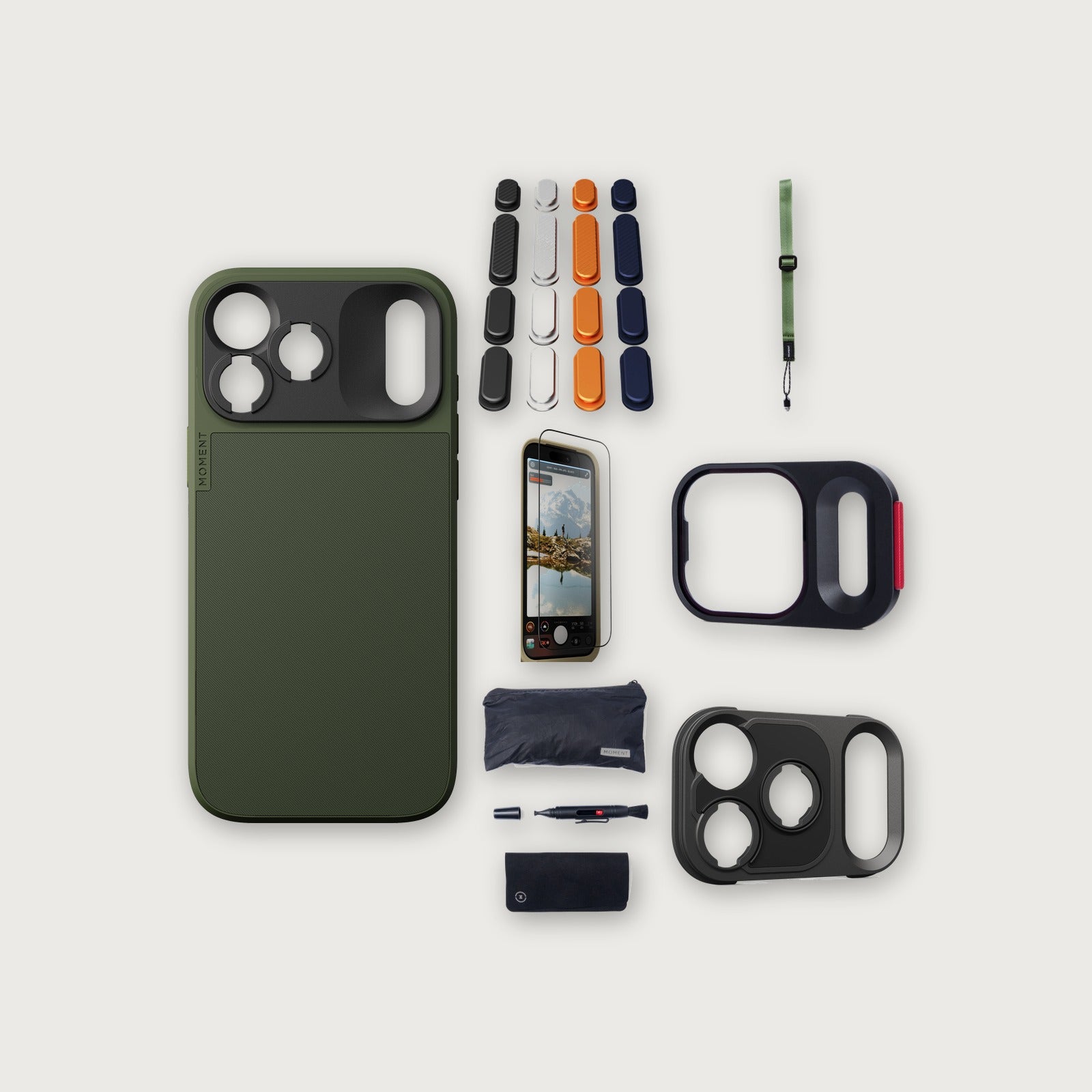 iPhone 18 Pro Max Case Essentials — Olive case, A2025 buttons, Olive strap