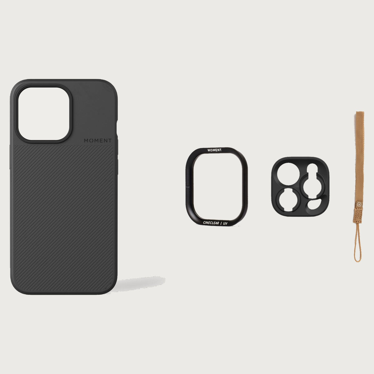 iPhone 13 Pro Case Essentials — Black case — Desert nylon strap
