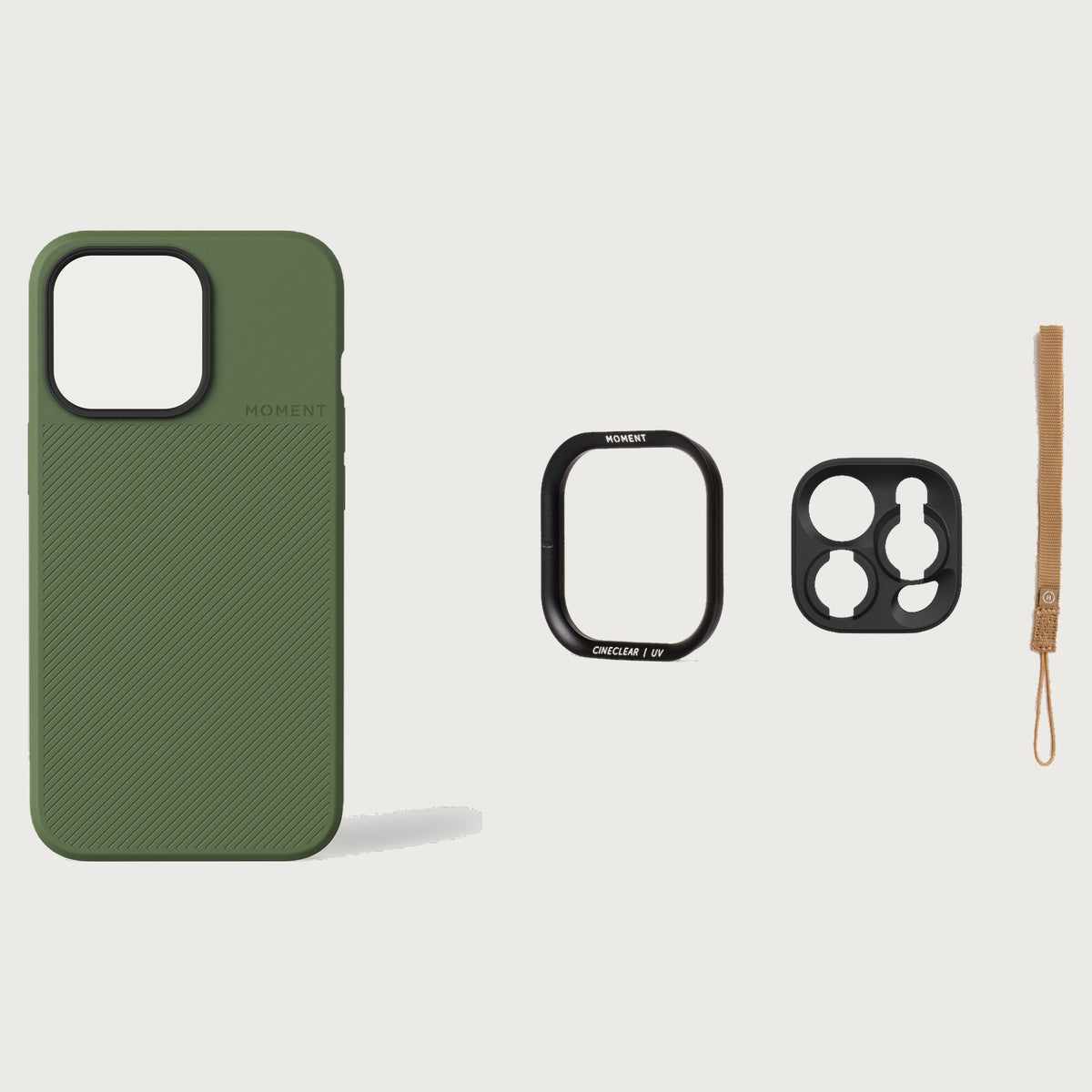 iPhone 13 Pro Case Essentials — Olive case — Desert nylon strap