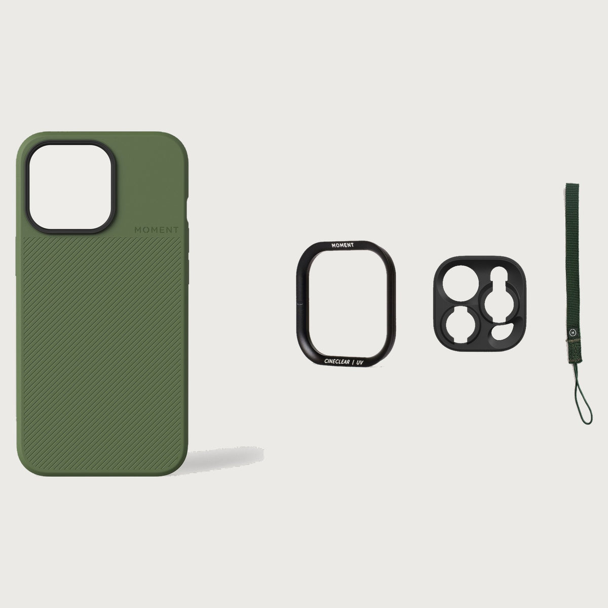 iPhone 13 Pro Case Essentials — Olive case — Olive nylon strap