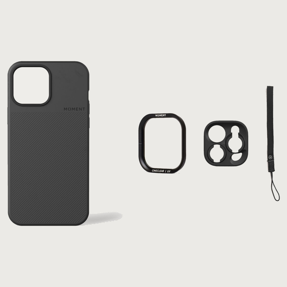 iPhone 13 Pro Max Case Essentials — Black case — Black nylon strap