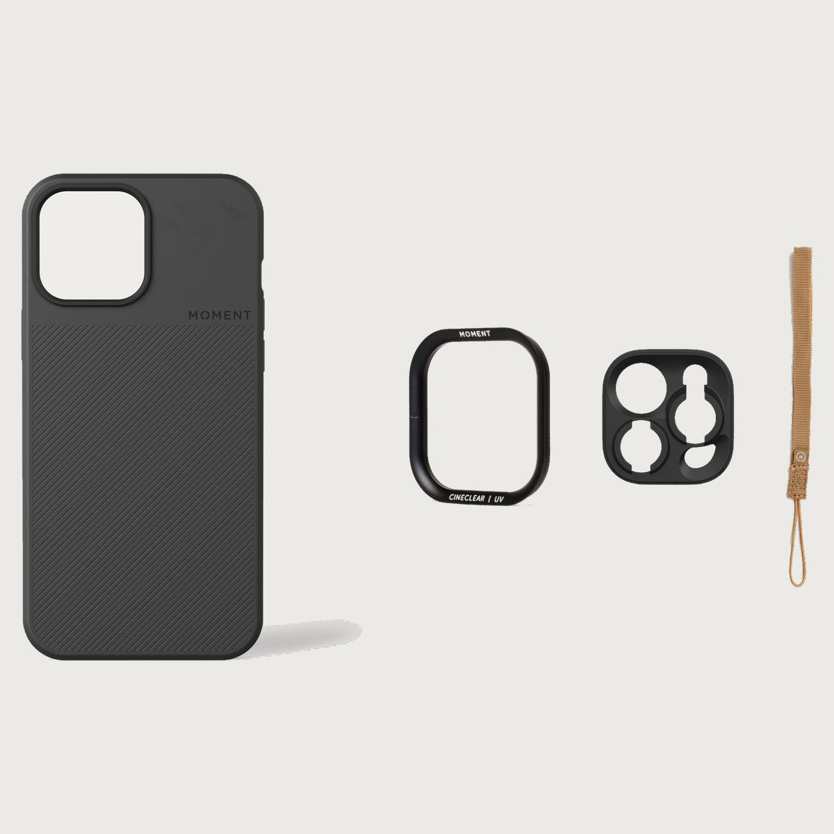 iPhone 13 Pro Max Case Essentials — Black case — Desert nylon strap