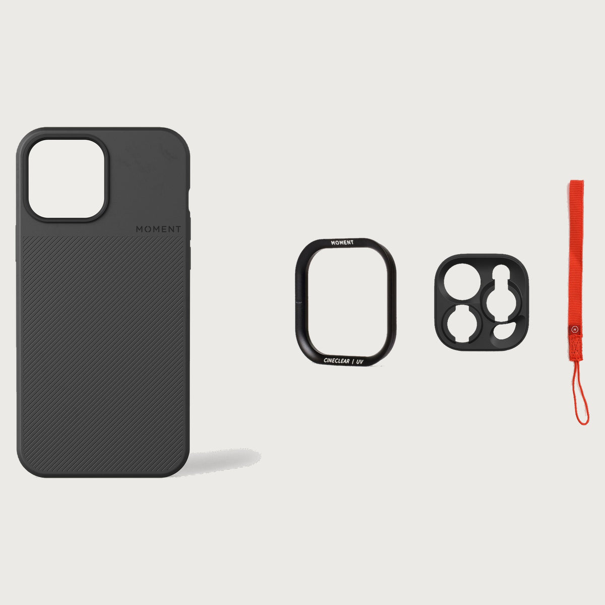 iPhone 13 Pro Max Case Essentials — Black case — Red nylon strap