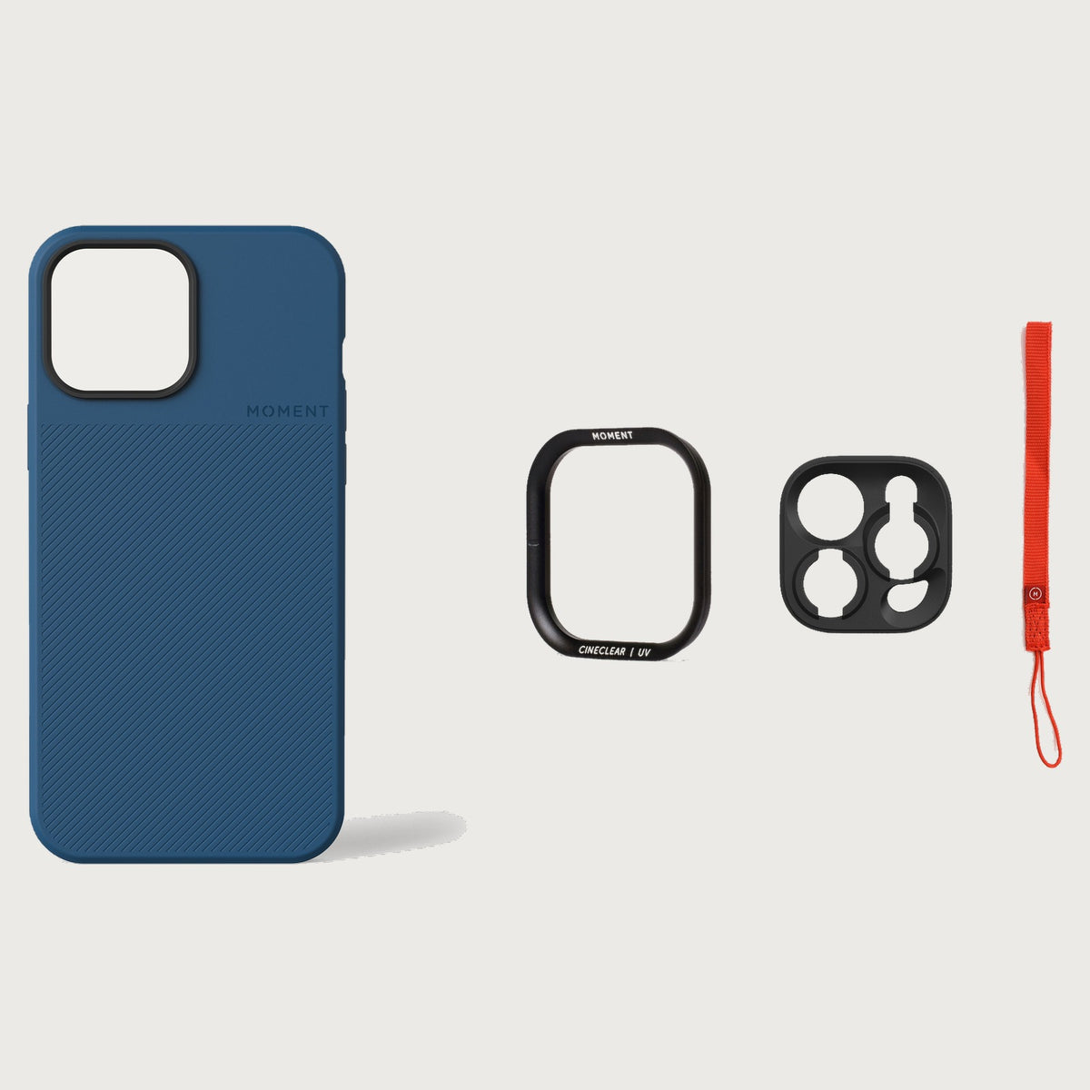iPhone 13 Pro Max Case Essentials — Indigo case — Red nylon strap