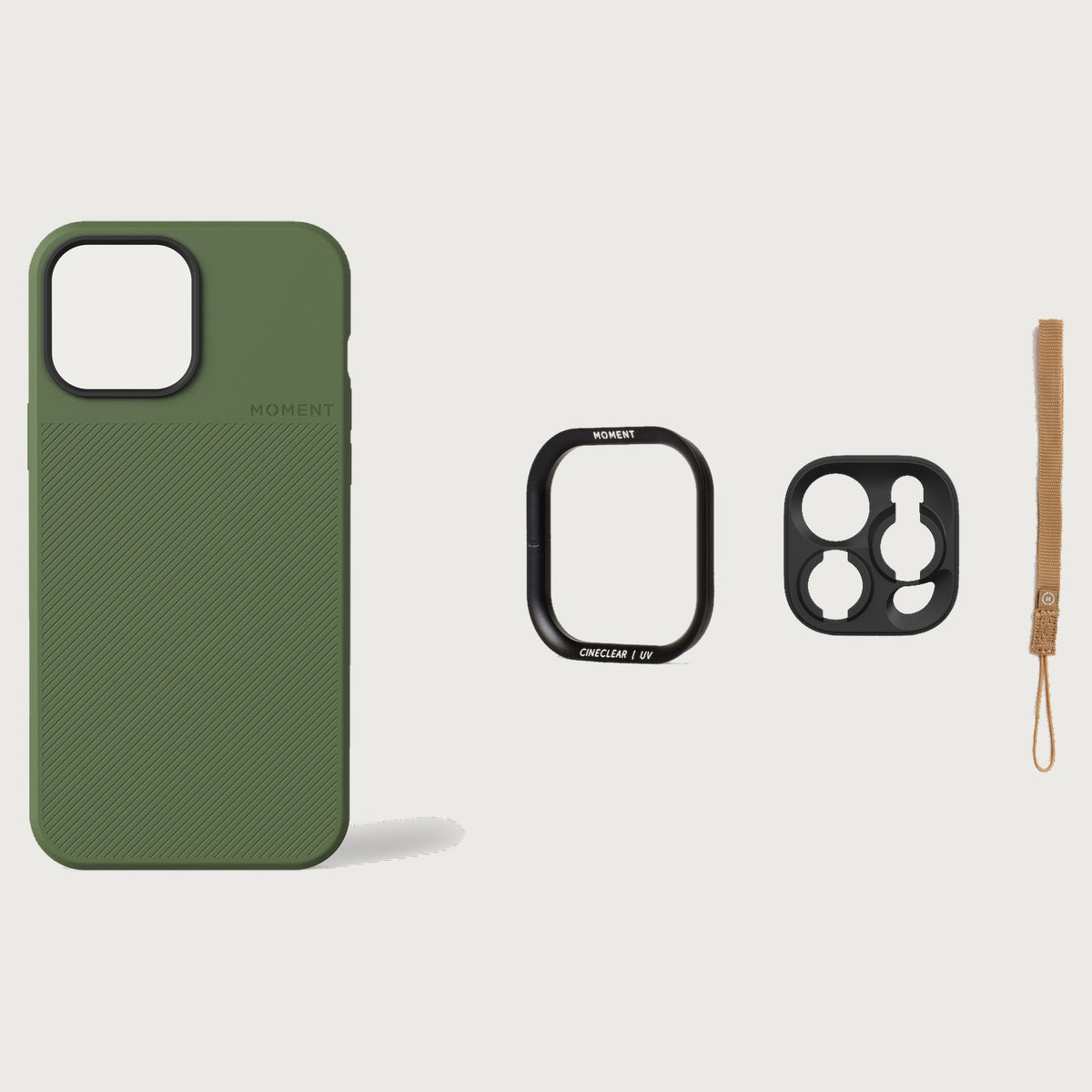 iPhone 13 Pro Max Case Essentials — Olive case — Desert nylon strap