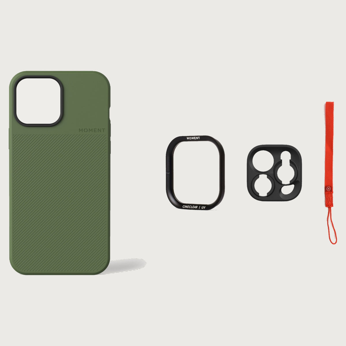 iPhone 13 Pro Max Case Essentials — Olive case — Red nylon strap