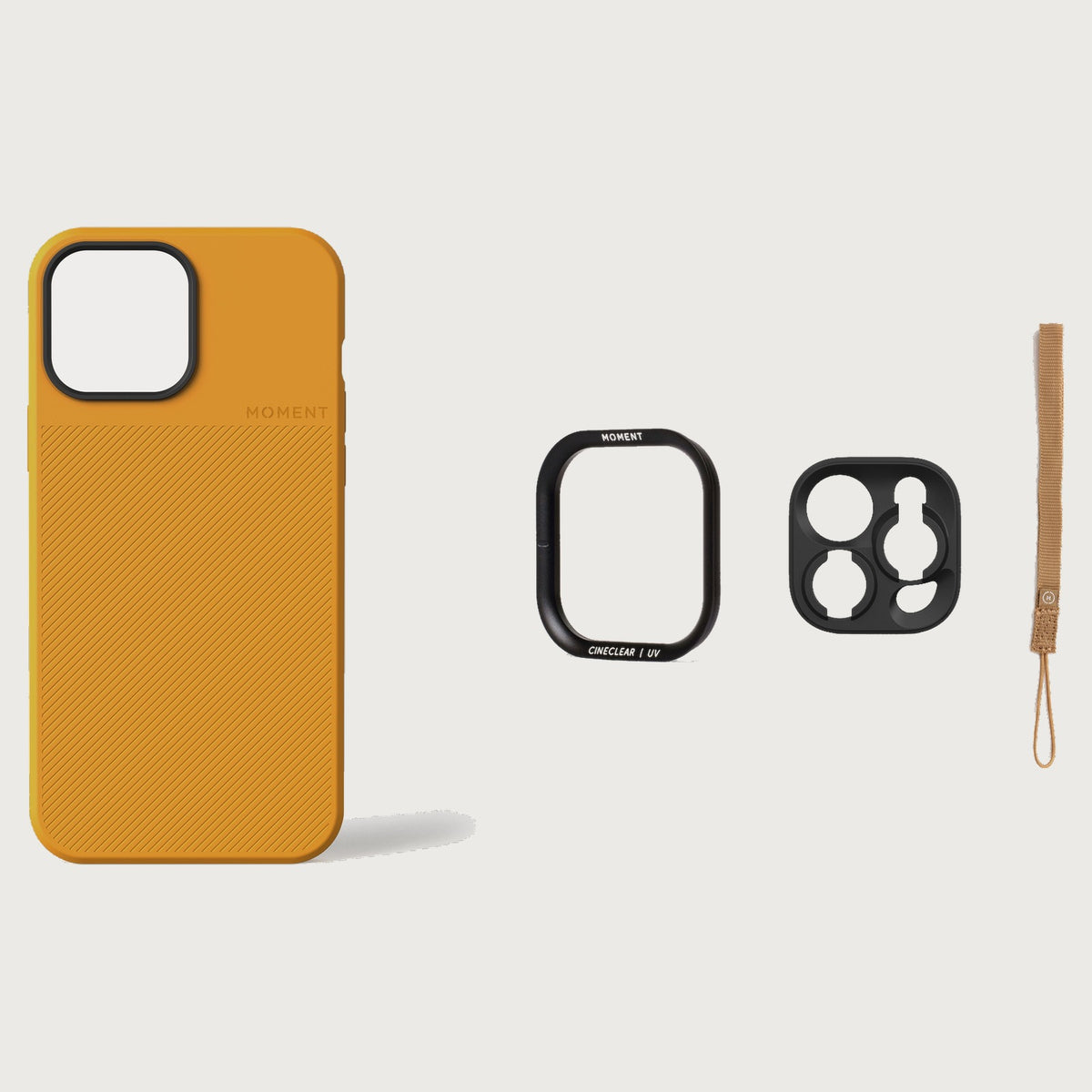 iPhone 13 Pro Max Case Essentials — Yellow case — Desert nylon strap